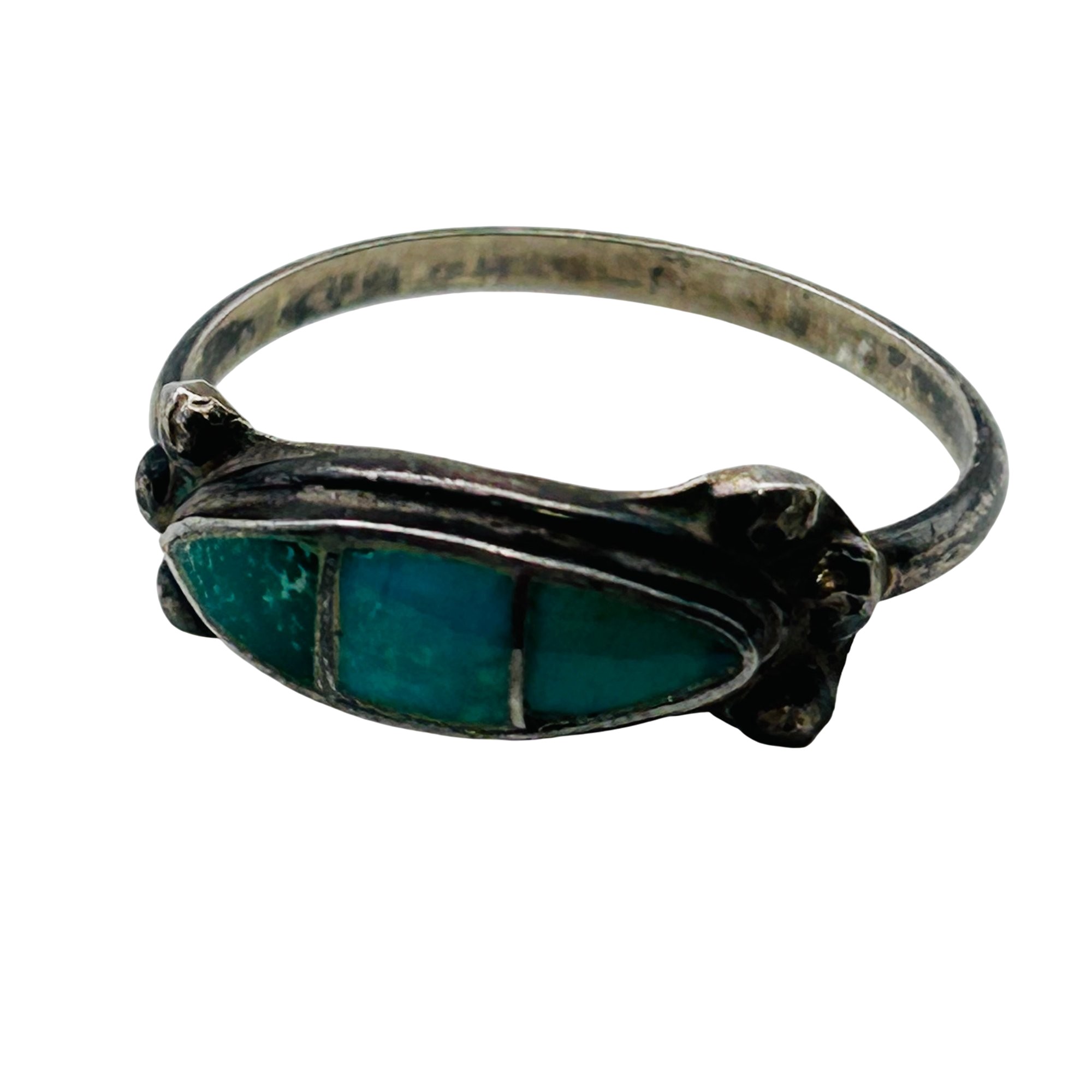 Southwest Sterling Inlay Turquoise Ring Sz 8