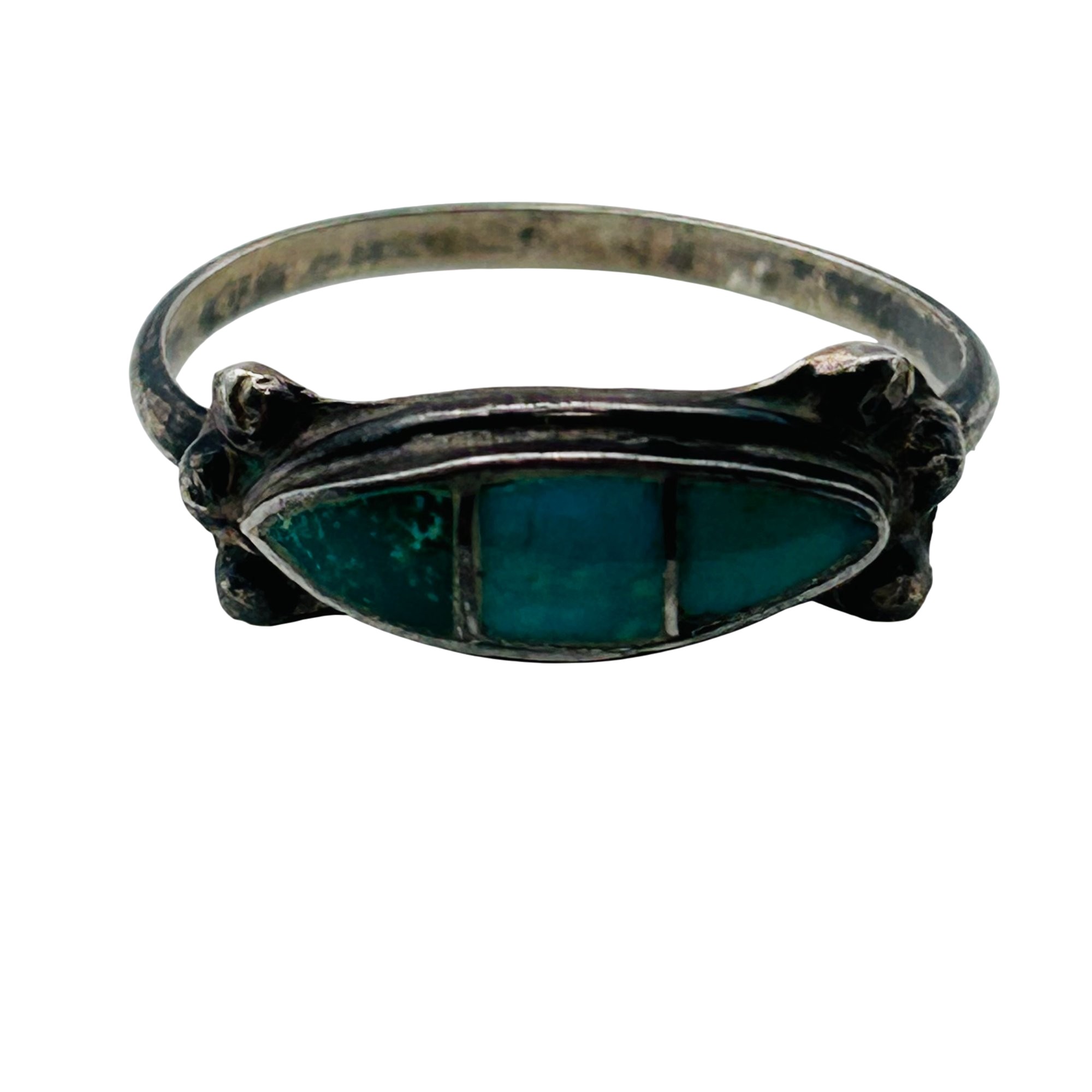 Southwest Sterling Inlay Turquoise Ring Sz 8