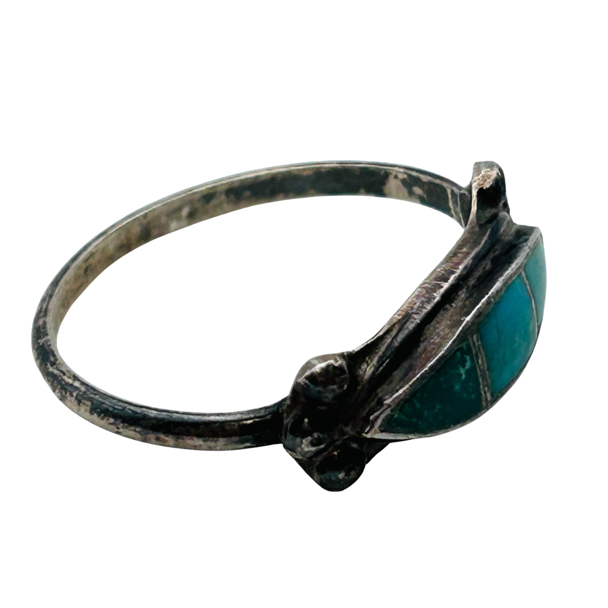 Southwest Sterling Inlay Turquoise Ring Sz 8