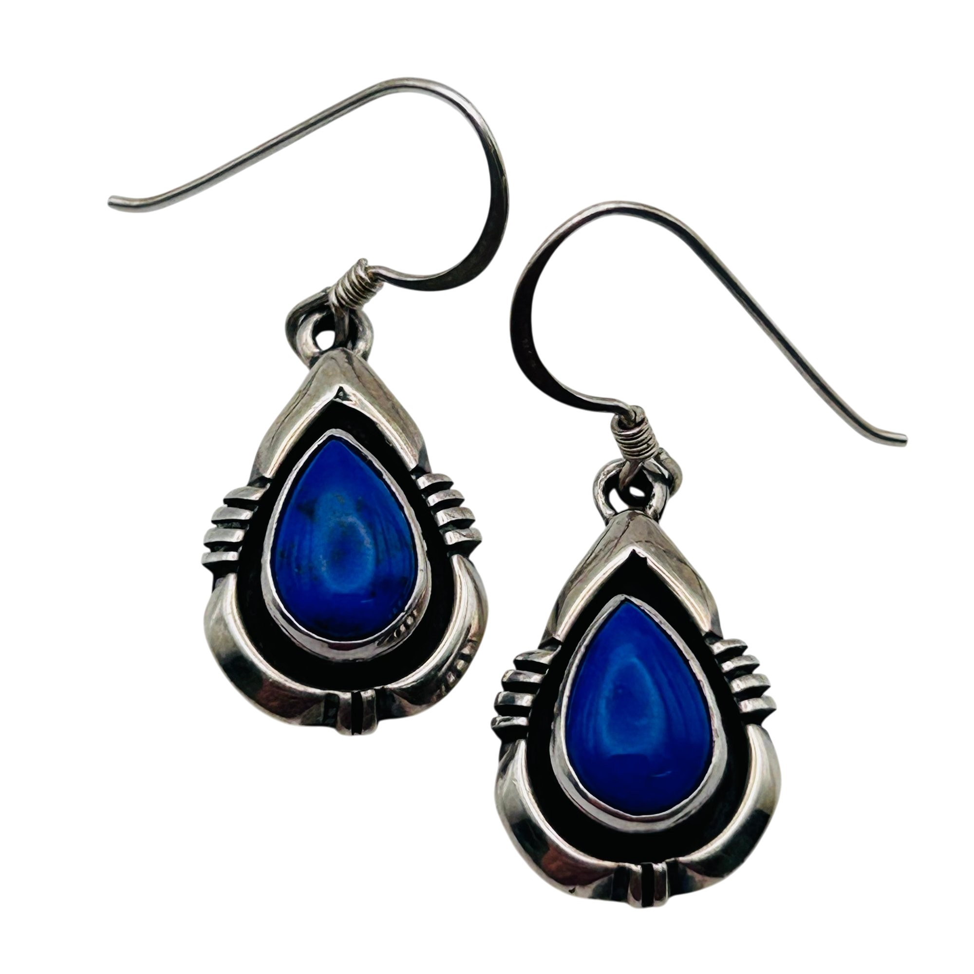 Signed OD Navajo Sterling Lapis Lazuli Earrings