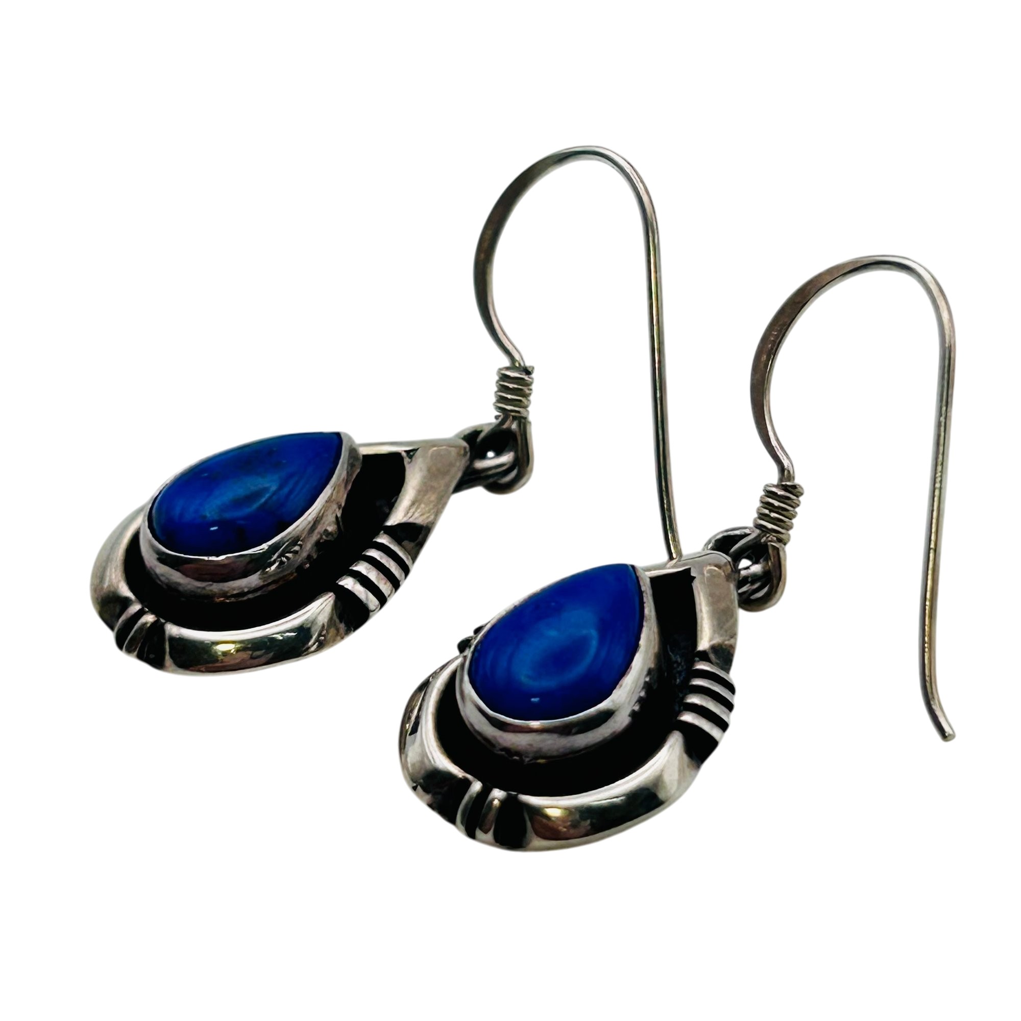 Signed OD Navajo Sterling Lapis Lazuli Earrings