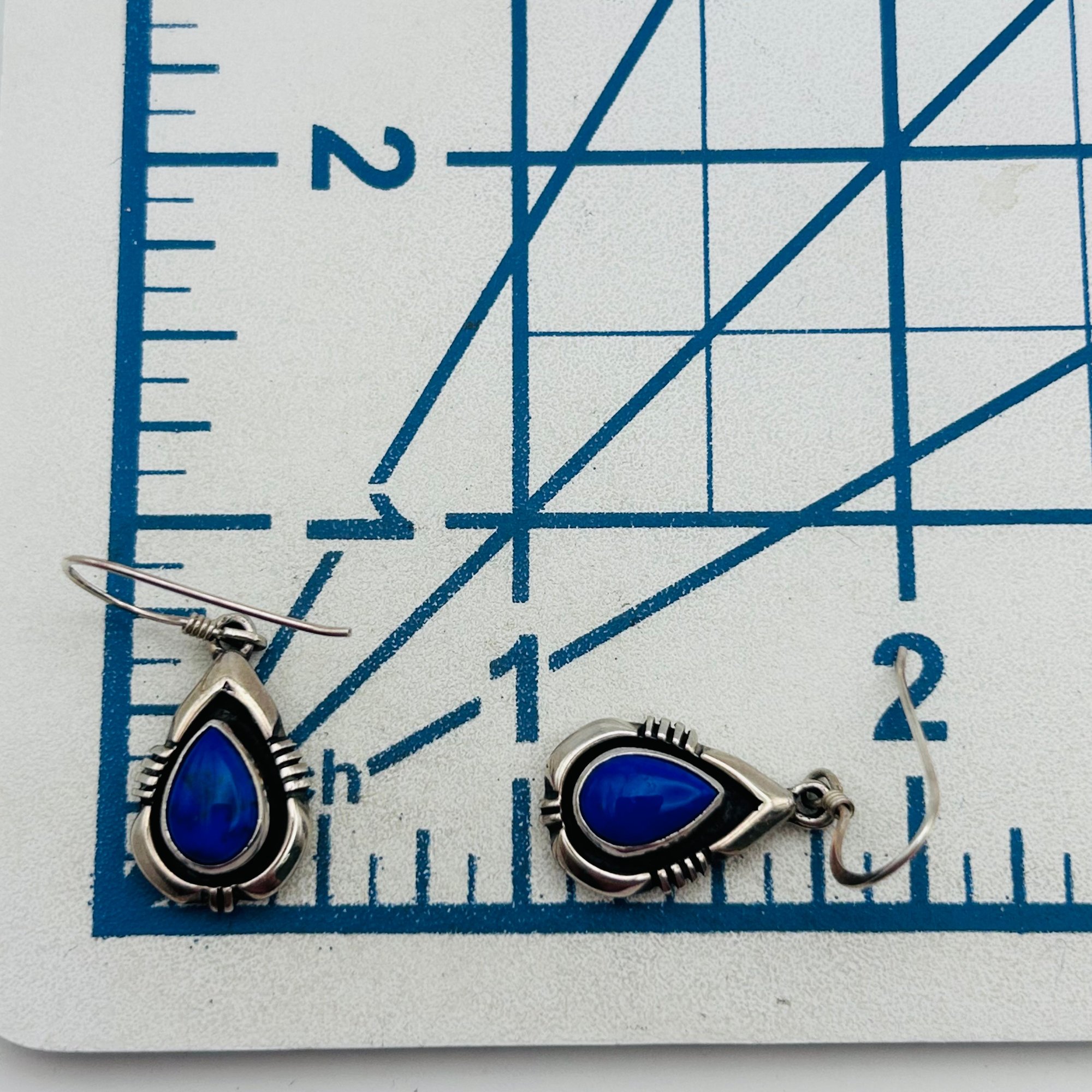 Signed OD Navajo Sterling Lapis Lazuli Earrings