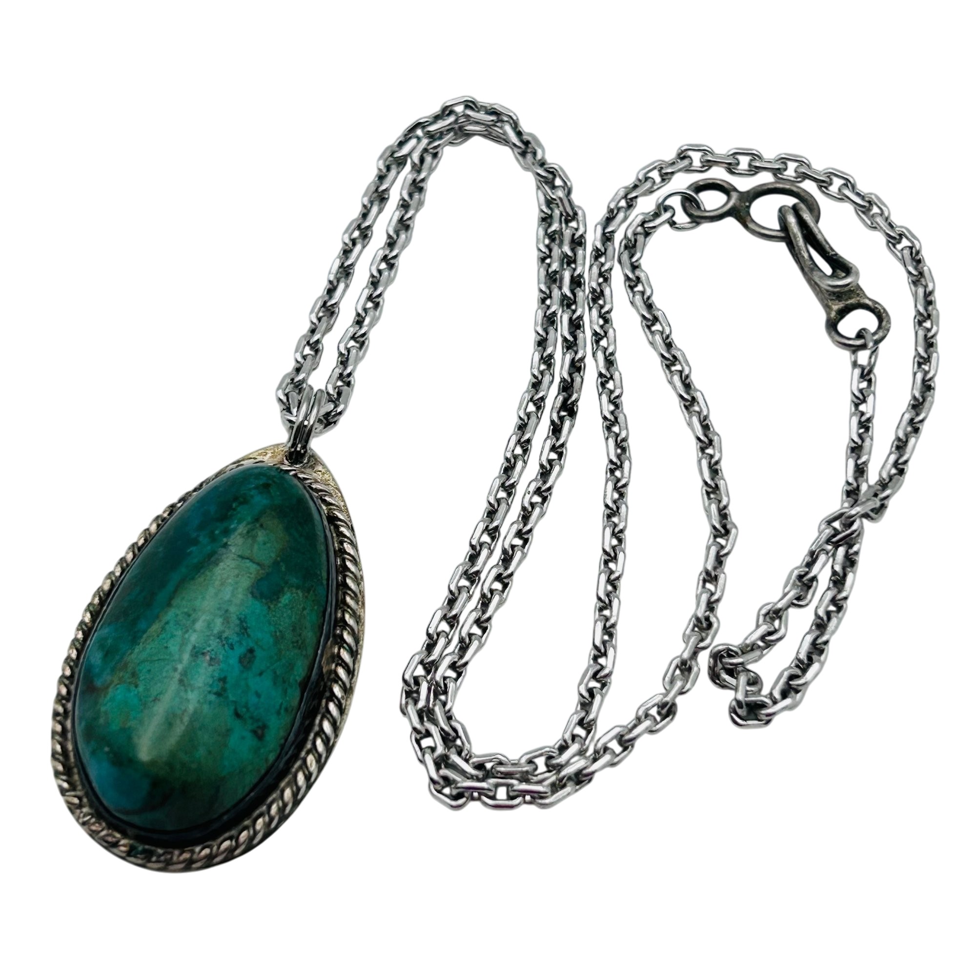Bob Genks Sterling Chrysocolla Pendant Necklace