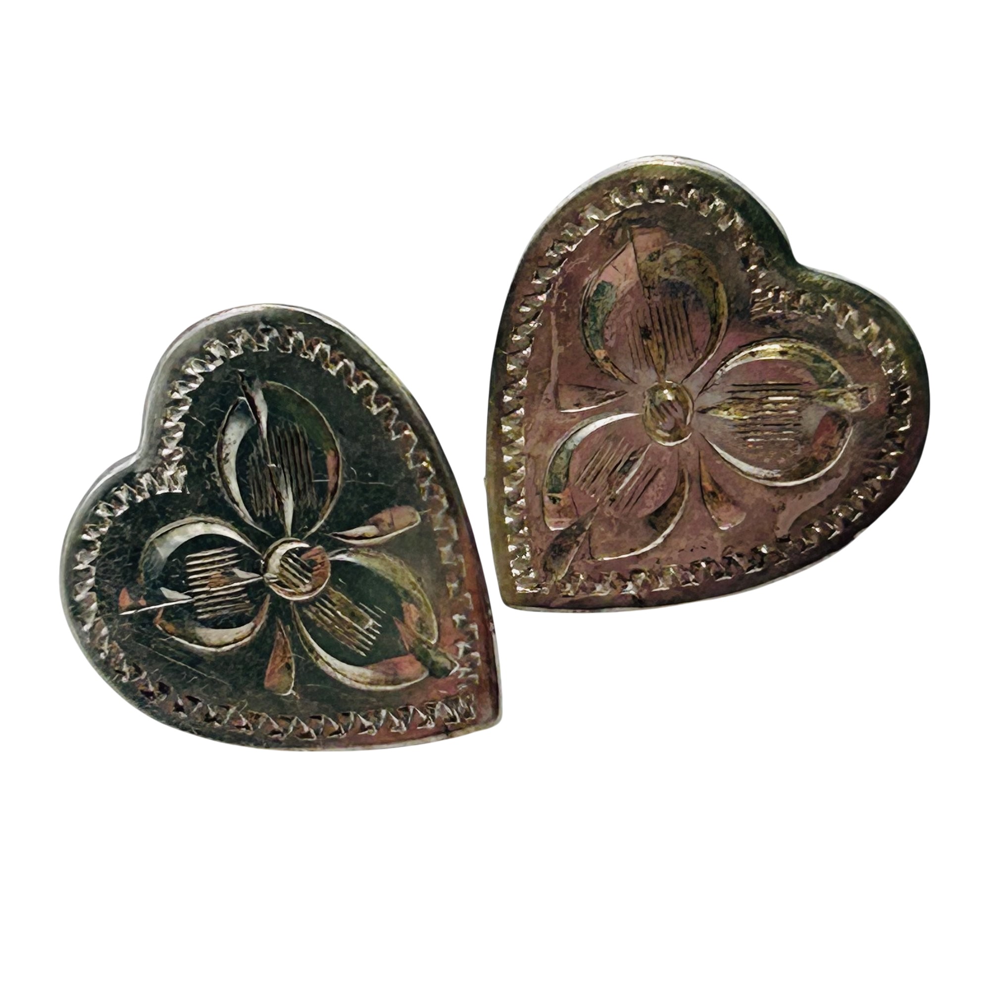 Navajo Sterling Stamped Heart Earrings
