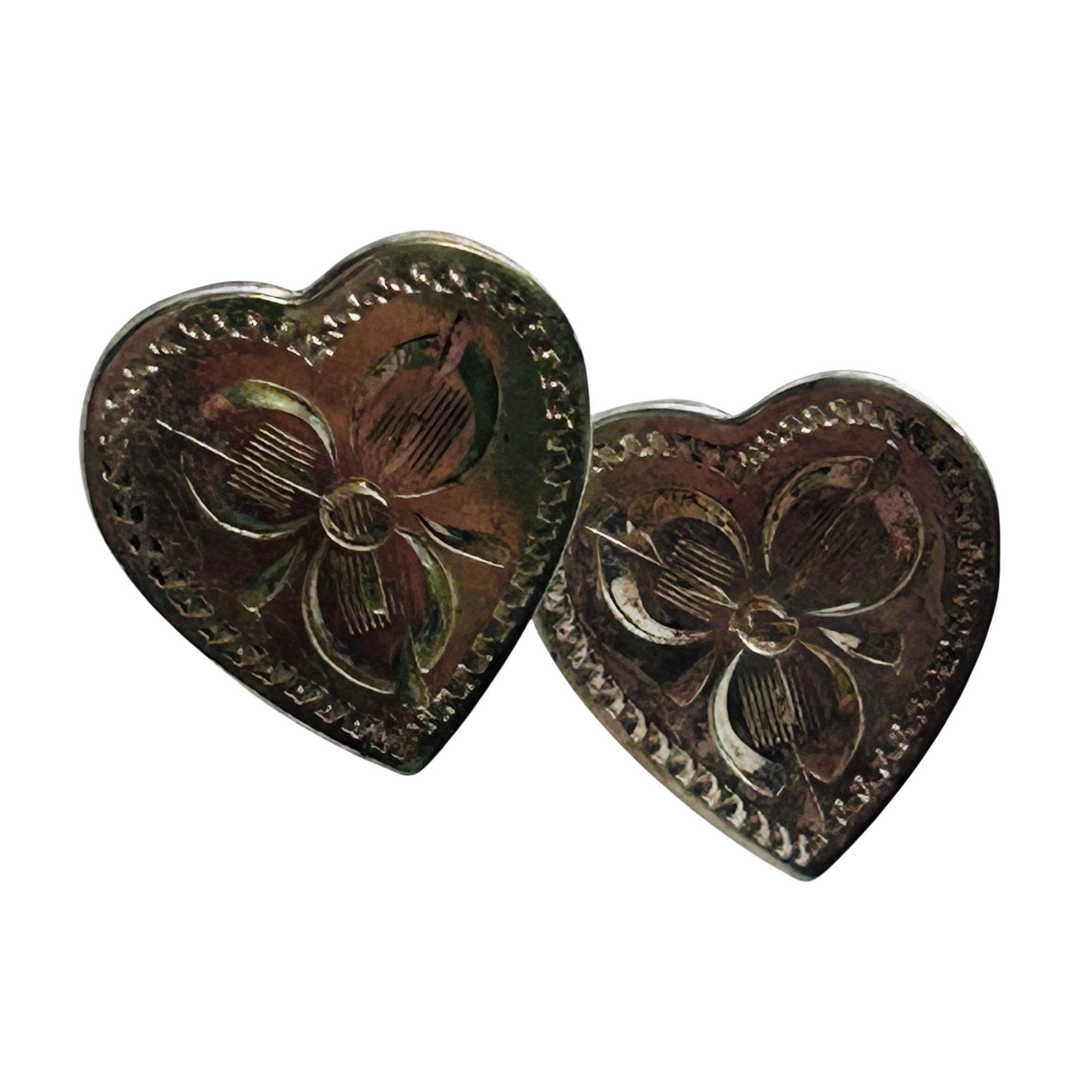 Navajo Sterling Stamped Heart Earrings