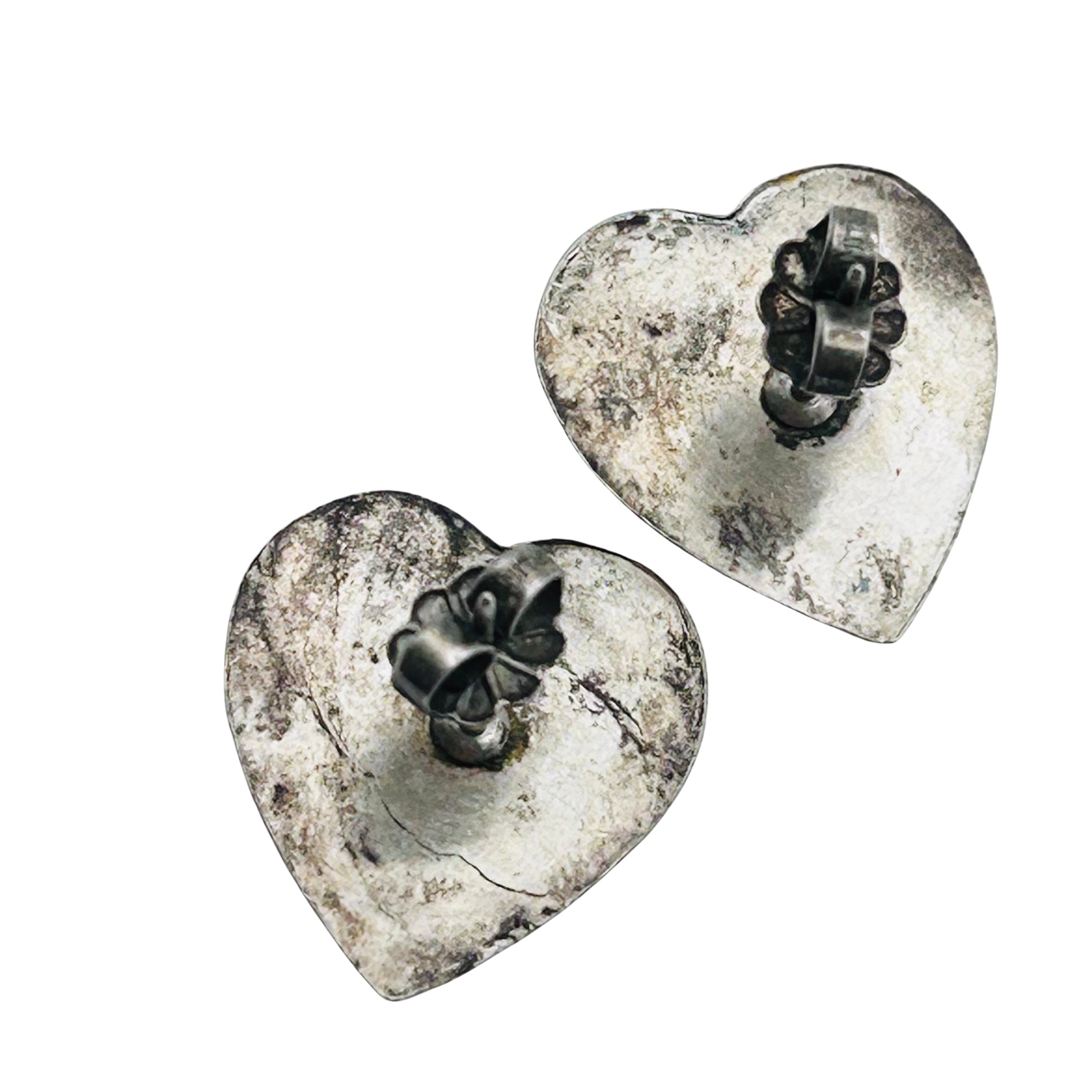 Navajo Sterling Stamped Heart Earrings