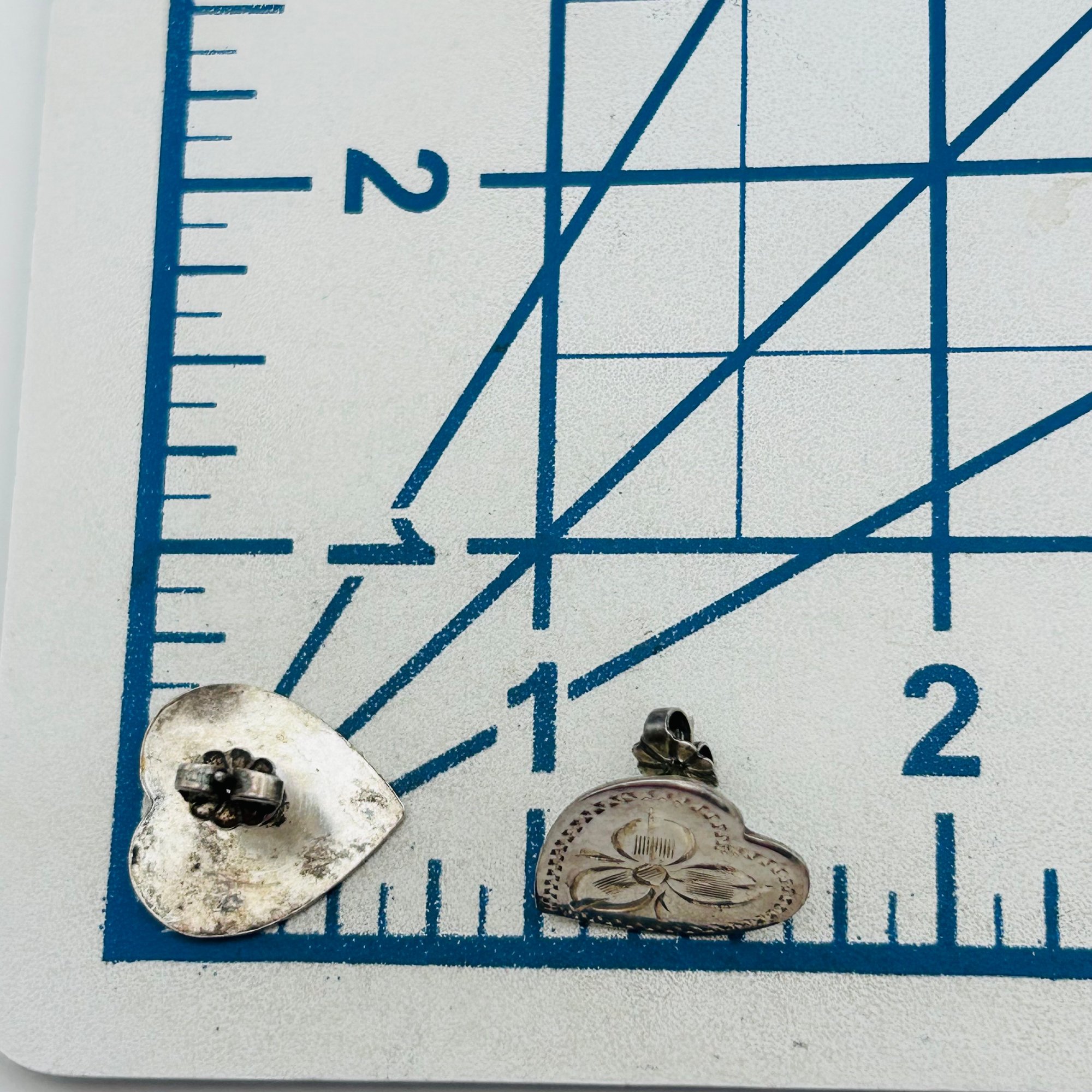 Navajo Sterling Stamped Heart Earrings