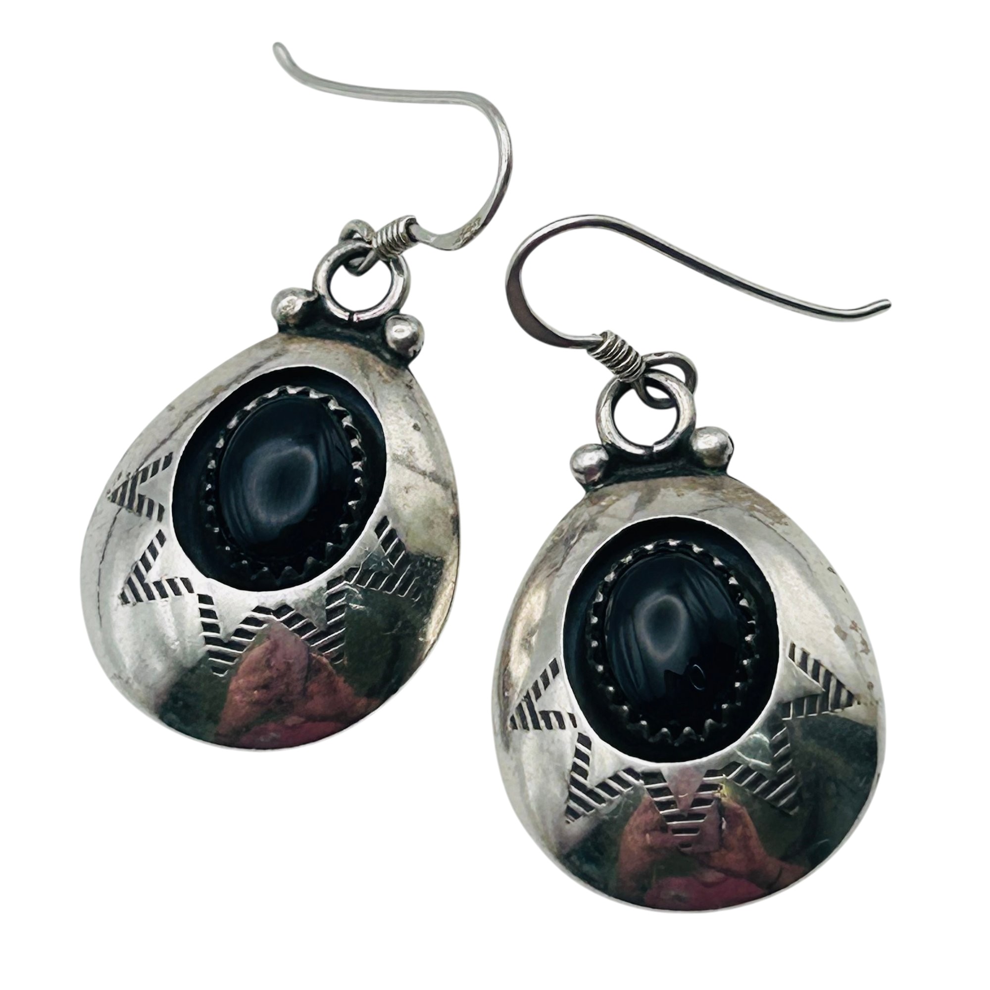 Teddy Goodluck Navajo Sterling Onyx Earrings