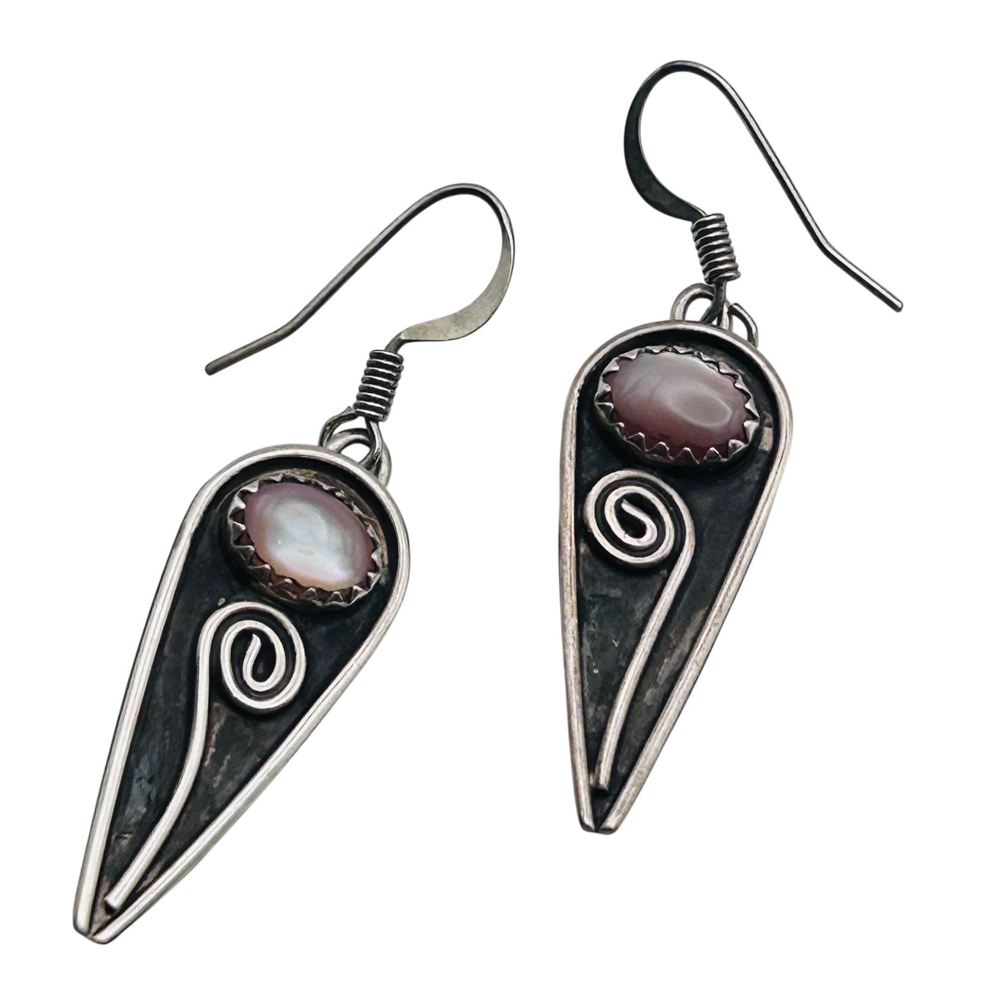Signed Navajo Sterling Mother Of Pearl Earrings