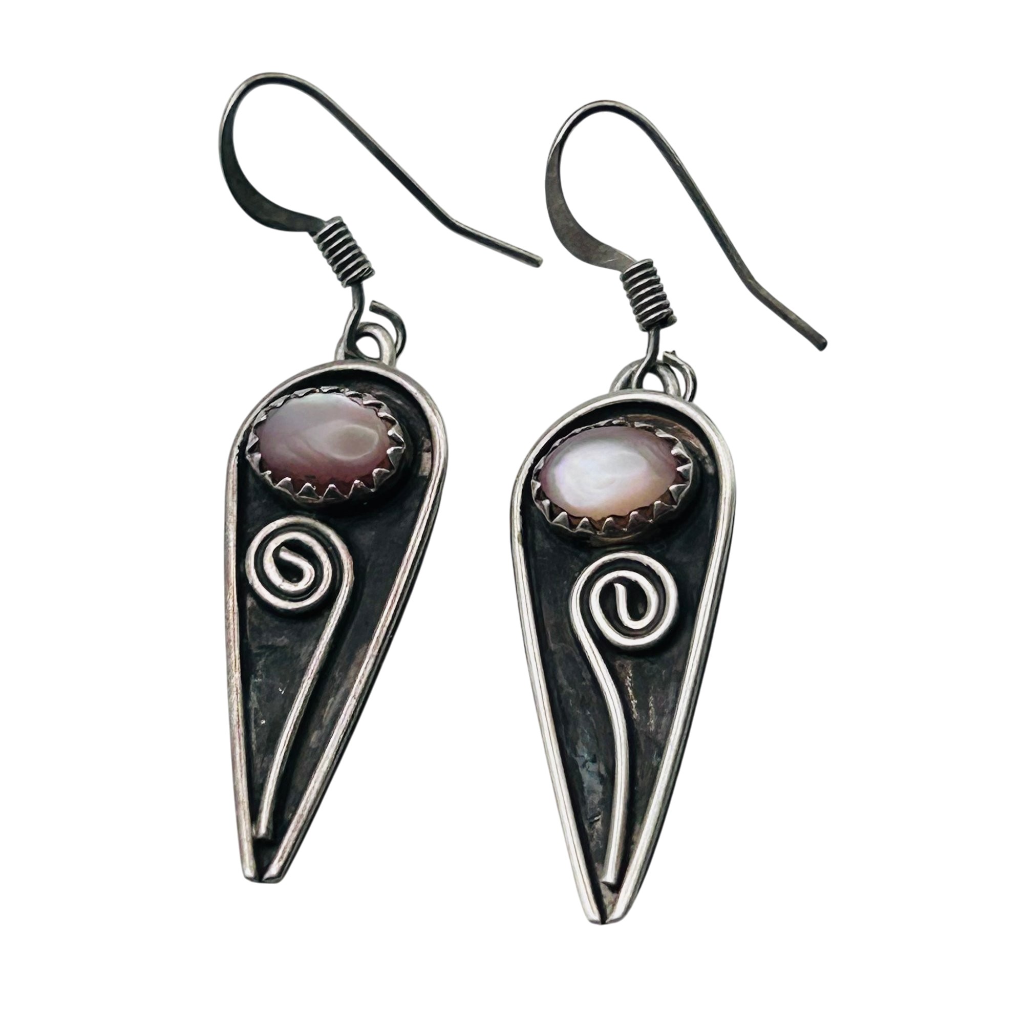 Signed Navajo Sterling Mother Of Pearl Earrings
