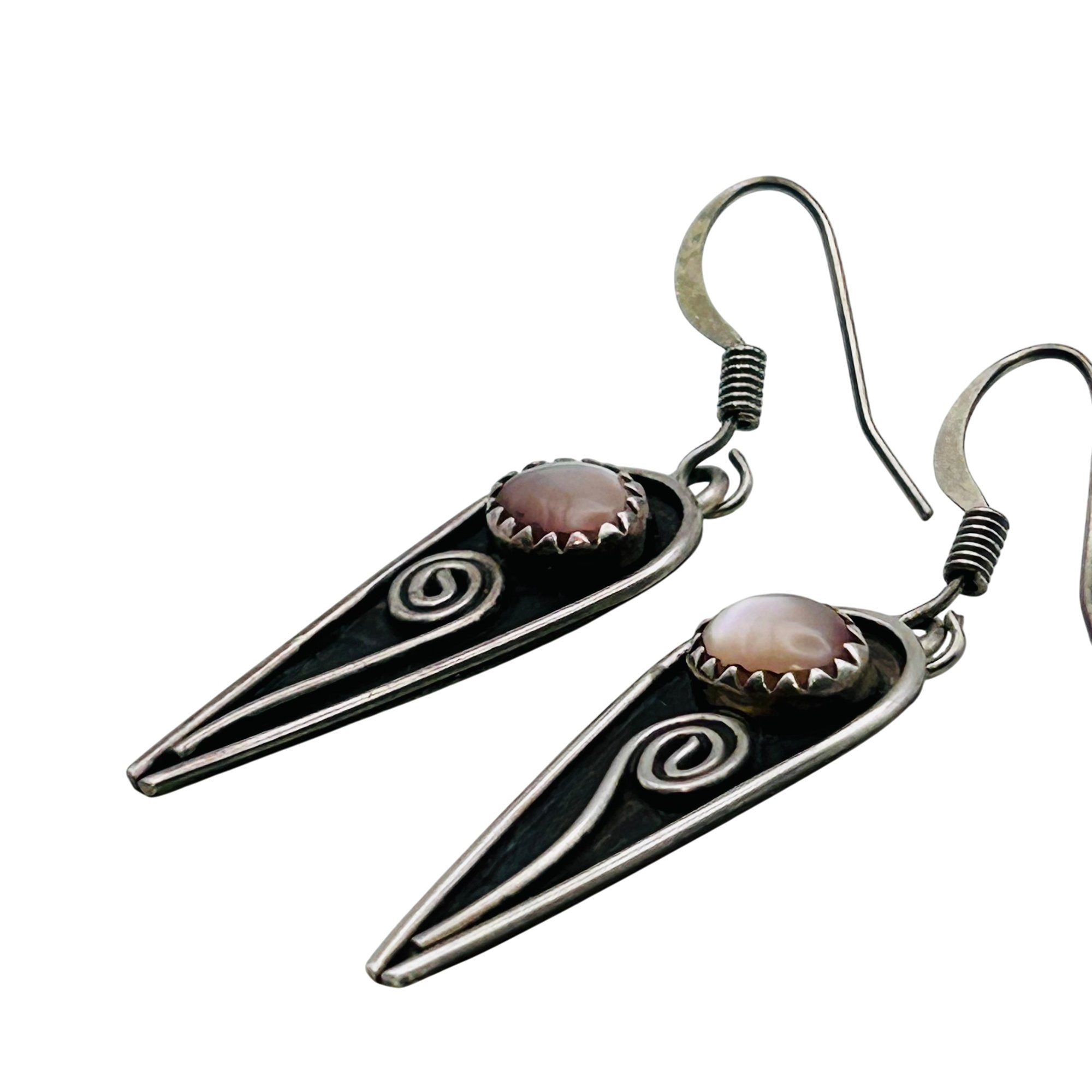 Signed Navajo Sterling Mother Of Pearl Earrings