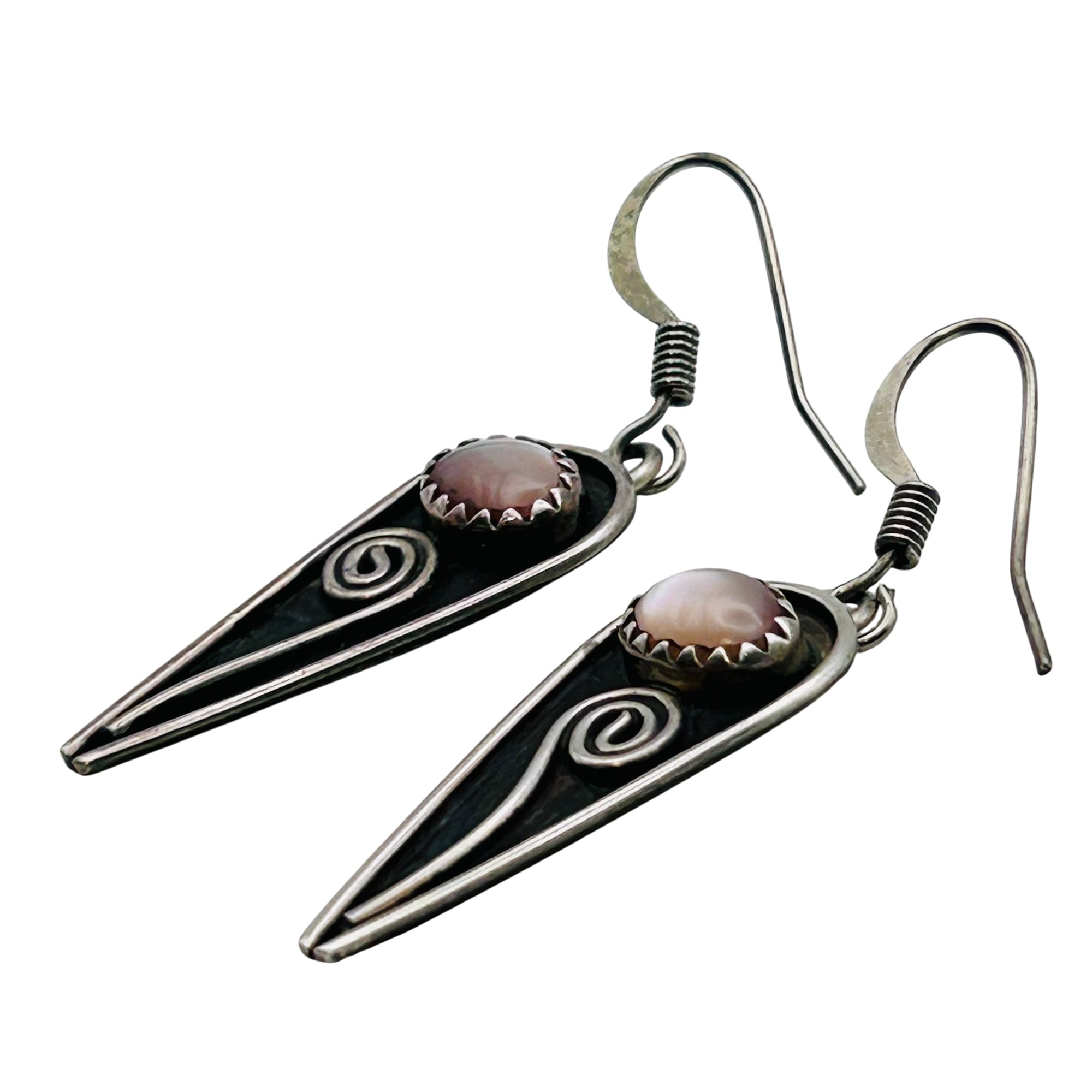 Signed Navajo Sterling Mother Of Pearl Earrings