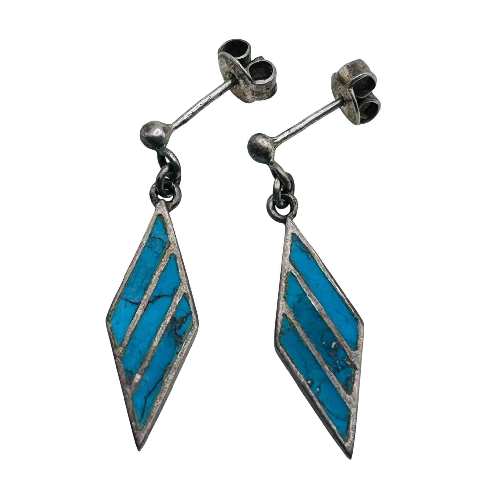 Southwest Sterling Inlay Turquoise Earrings