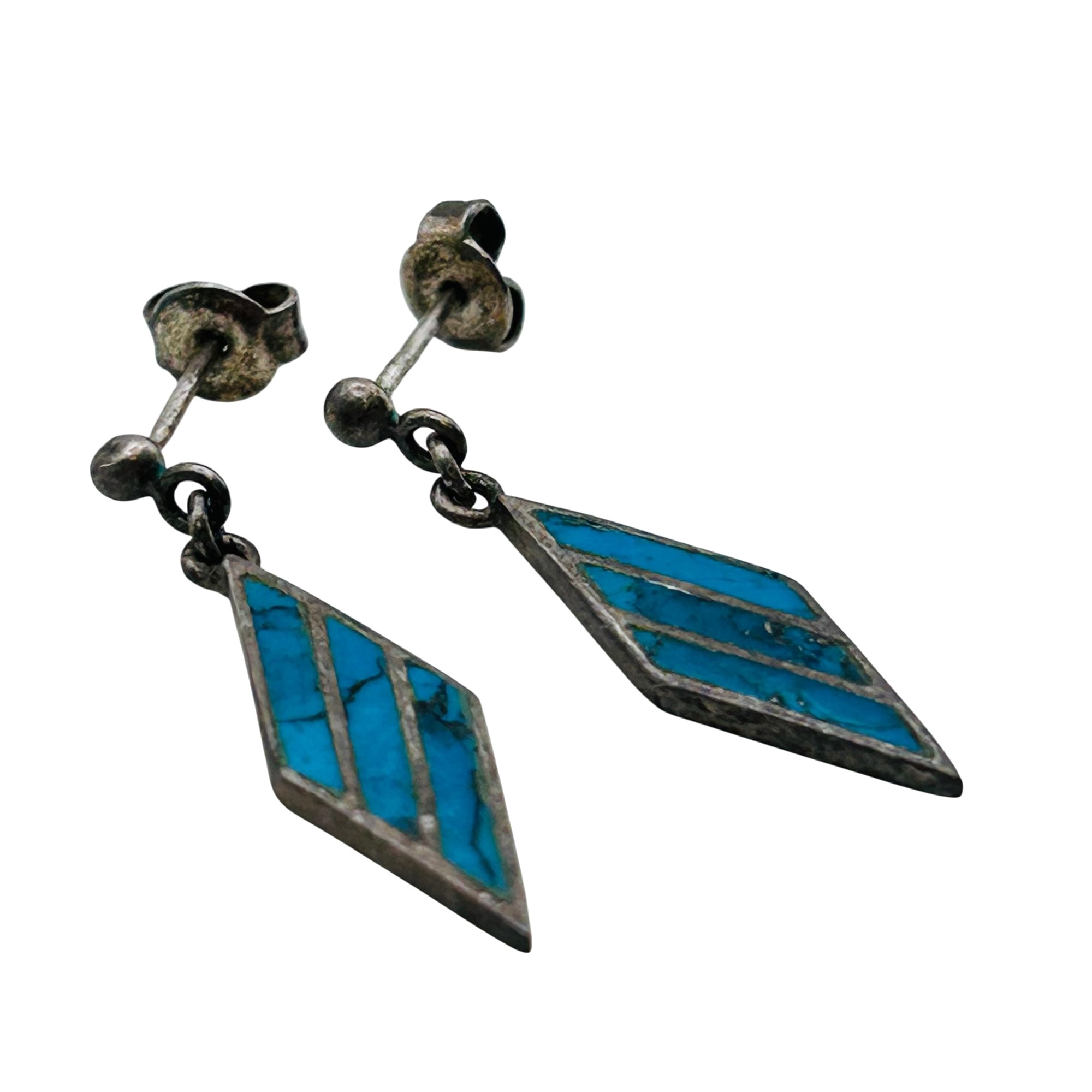 Southwest Sterling Inlay Turquoise Earrings
