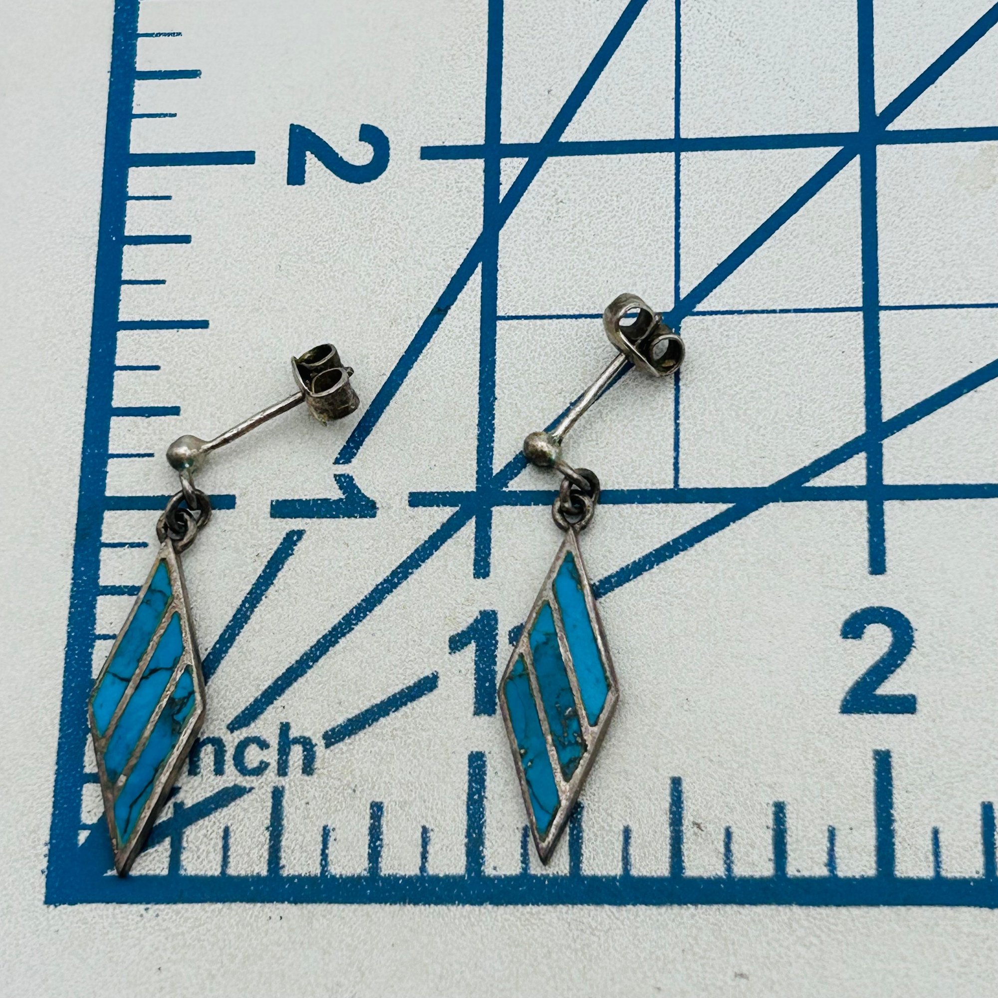 Southwest Sterling Inlay Turquoise Earrings