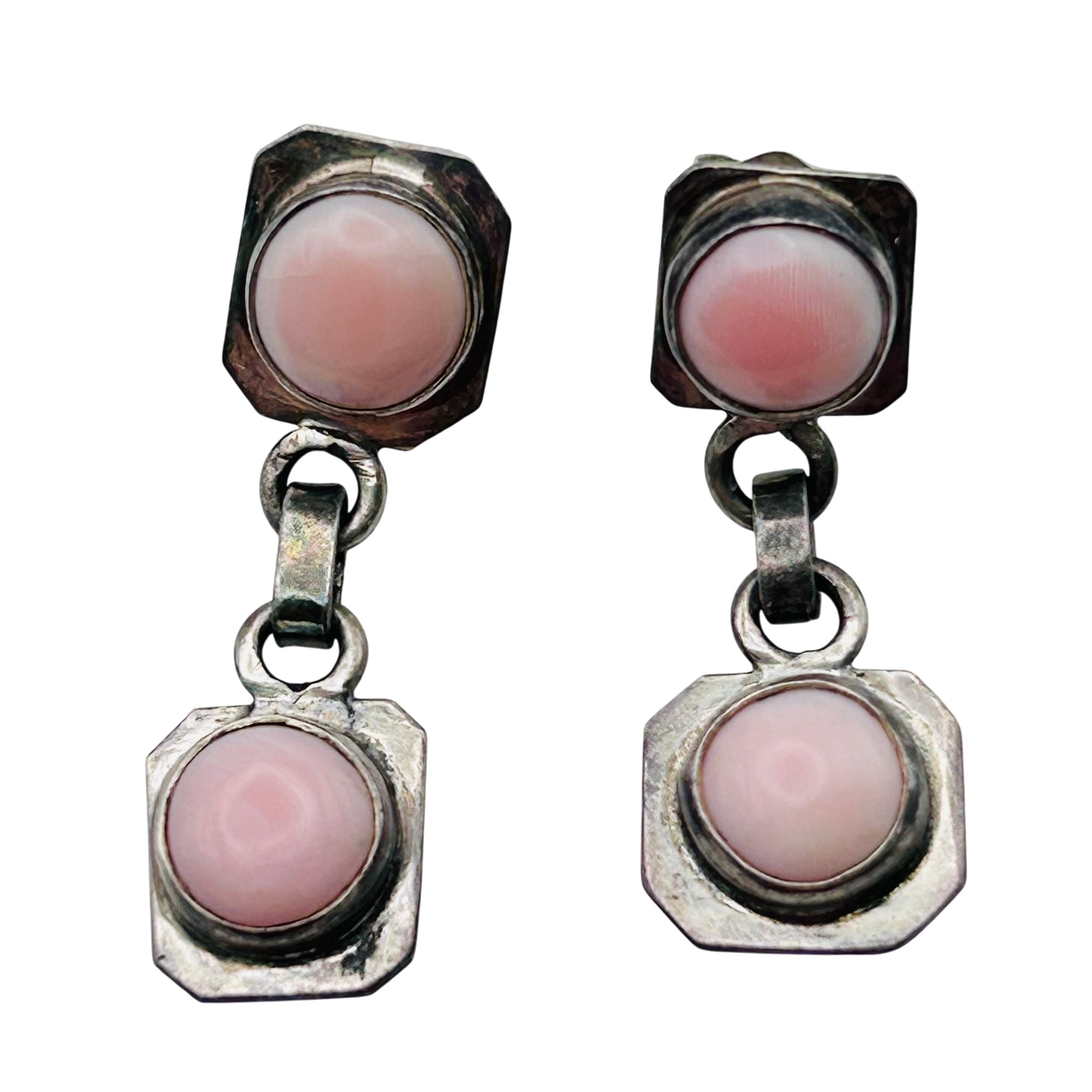 Southwest Sterling Pink Stone Dangle Earrings