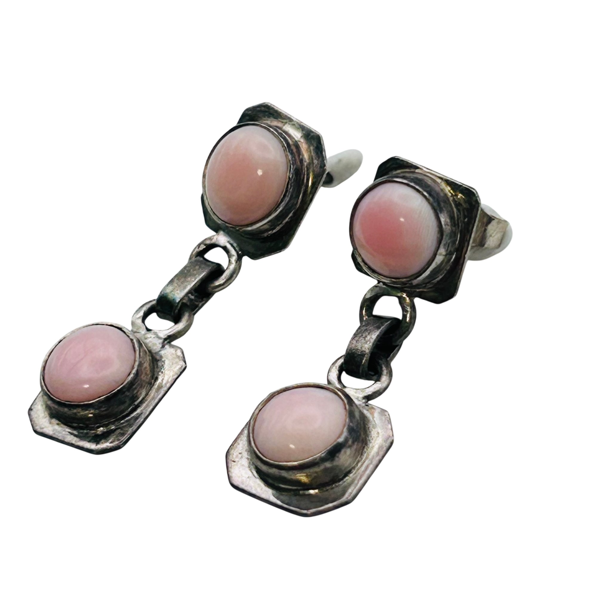 Southwest Sterling Pink Stone Dangle Earrings