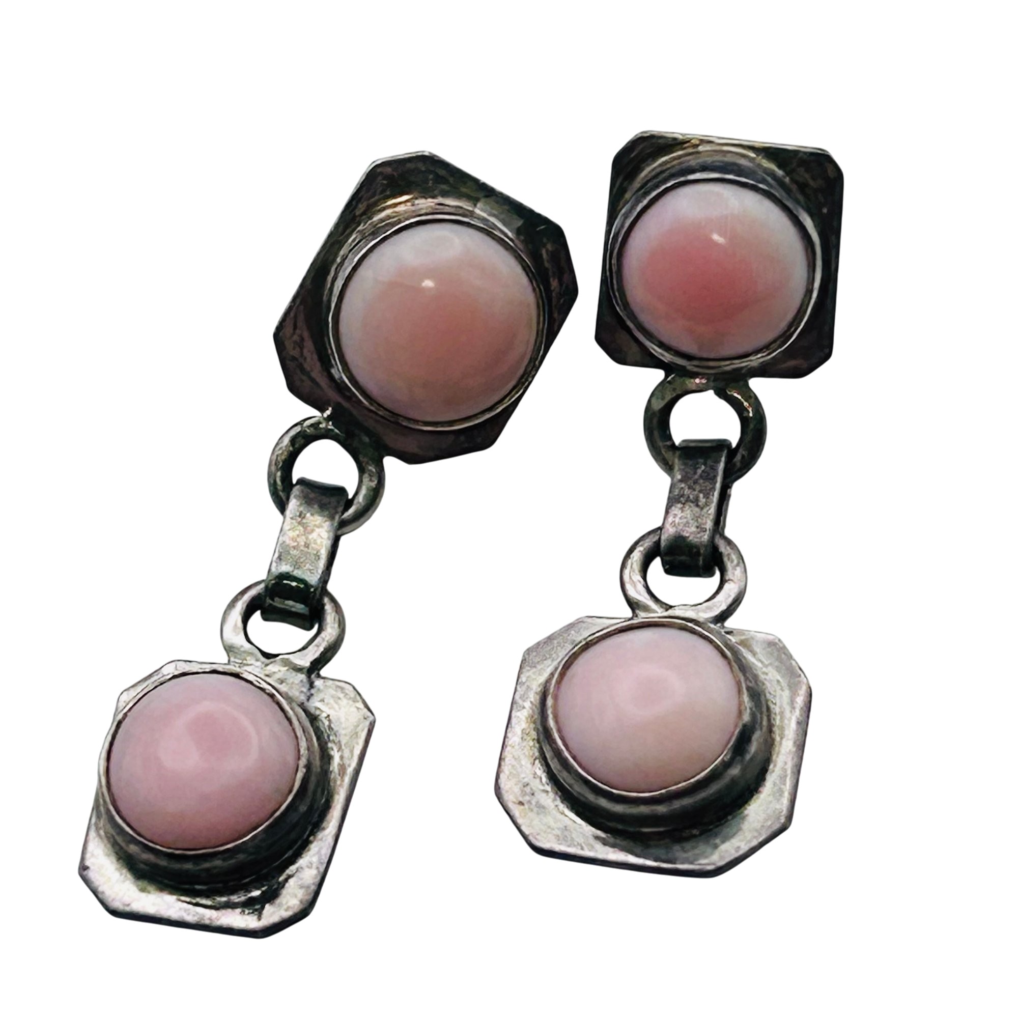 Southwest Sterling Pink Stone Dangle Earrings