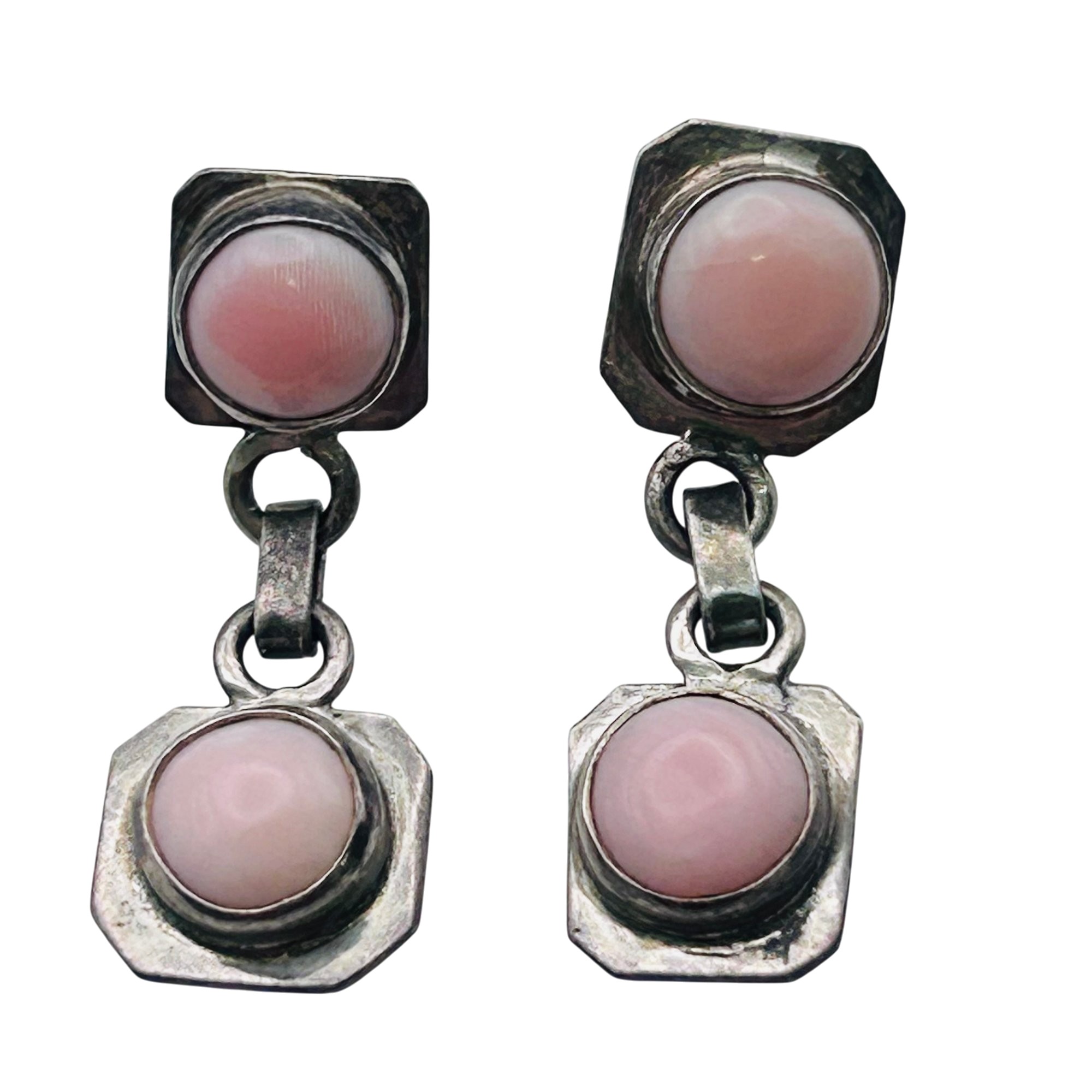 Southwest Sterling Pink Stone Dangle Earrings