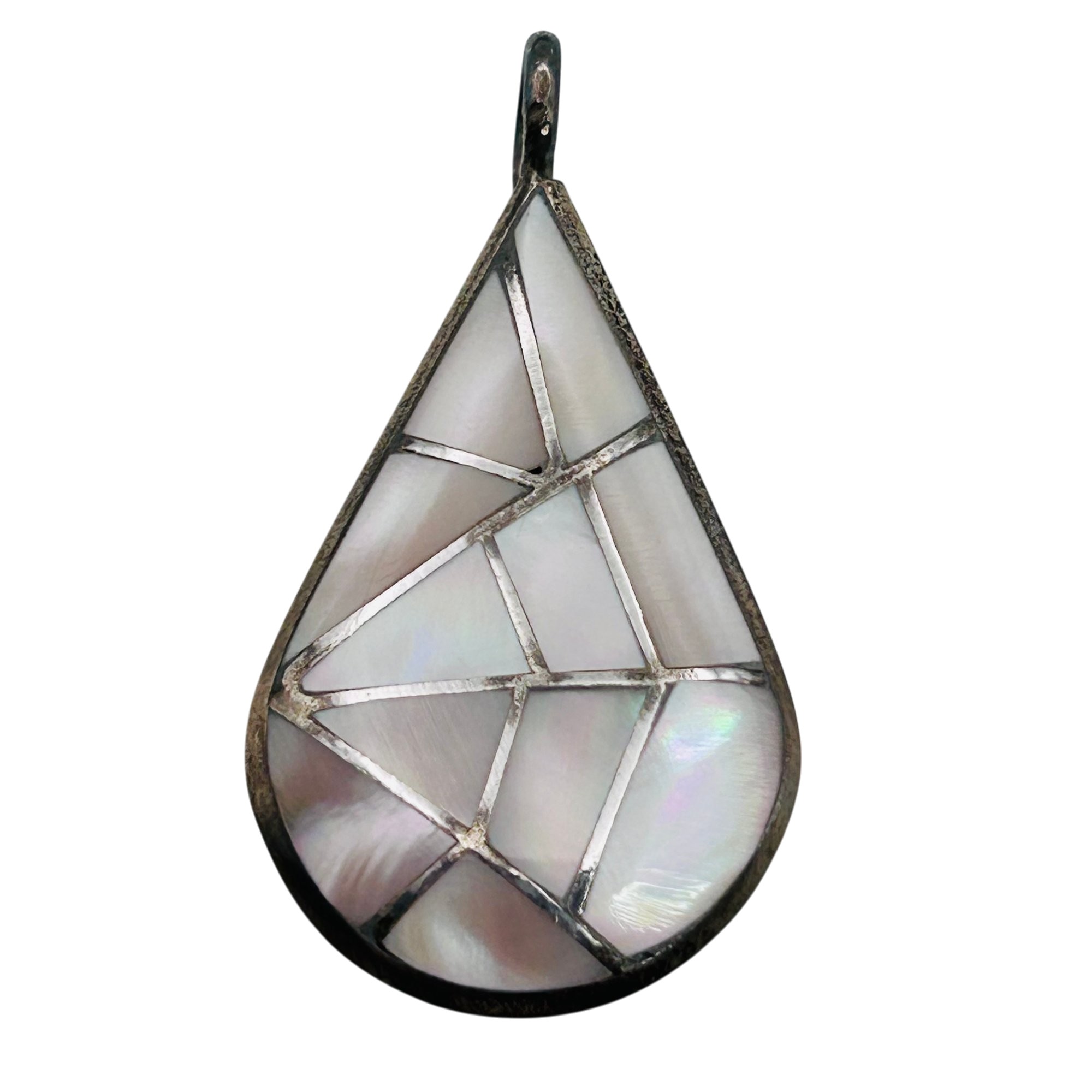 Signed Native Sterling Mother Of Pearl Pendant