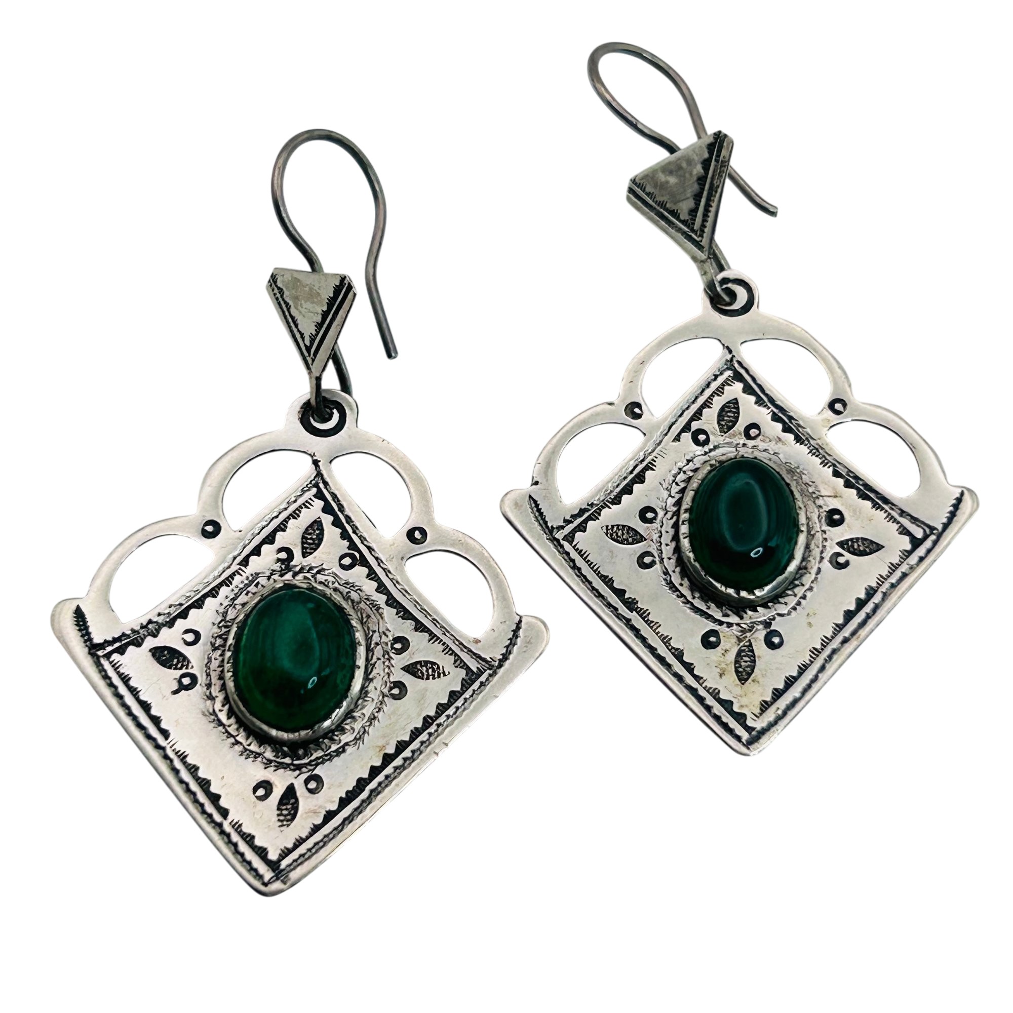 Southwest Sterling Jade Earrings