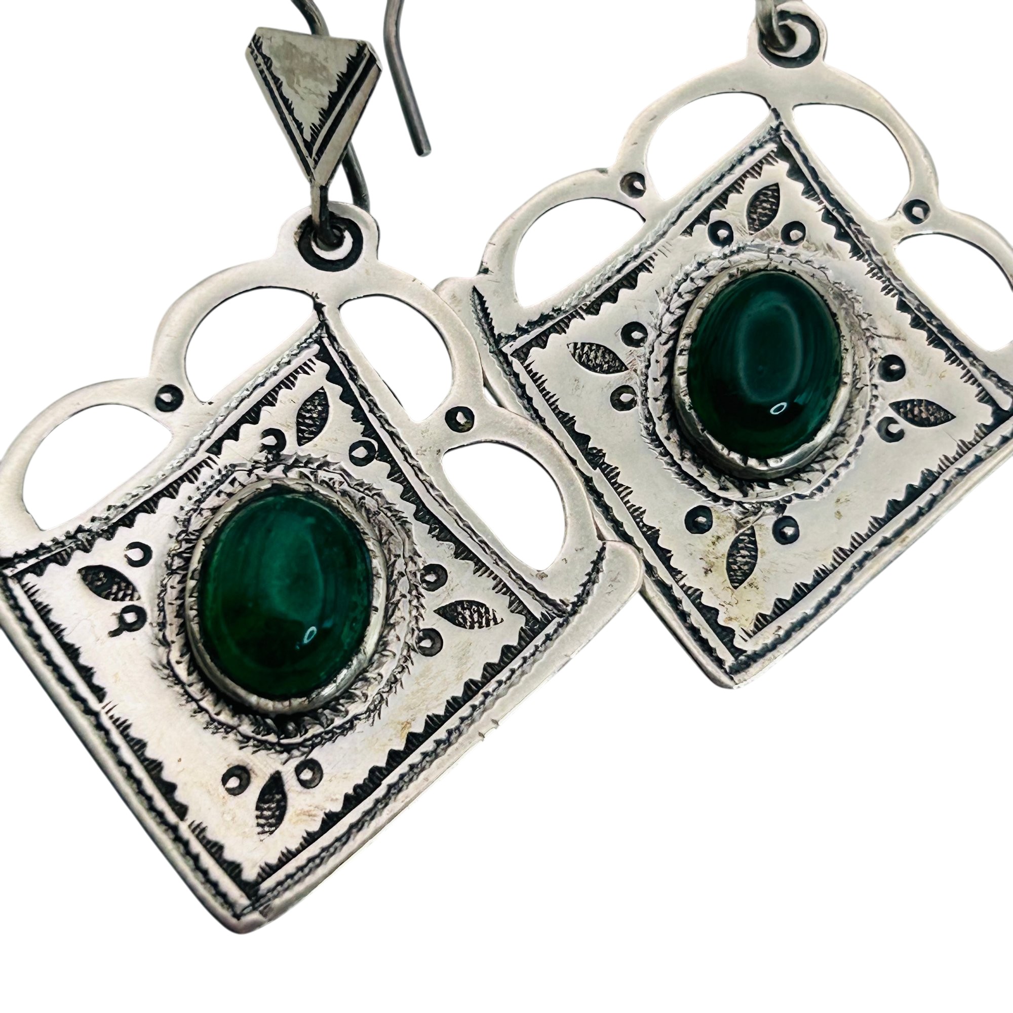 Southwest Sterling Jade Earrings
