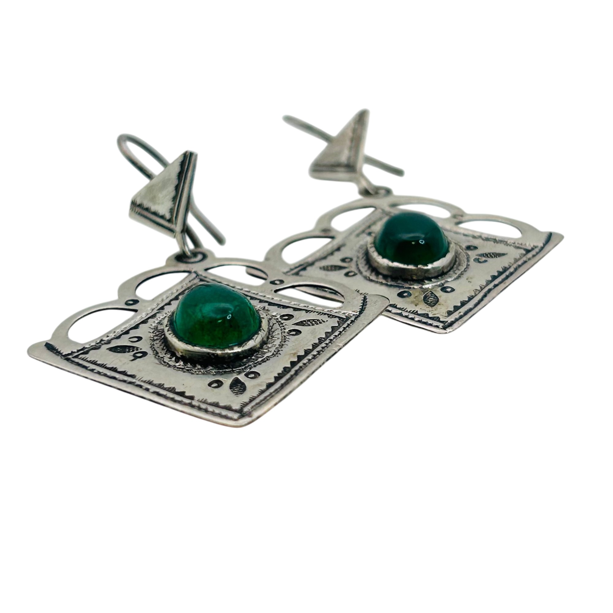 Southwest Sterling Jade Earrings