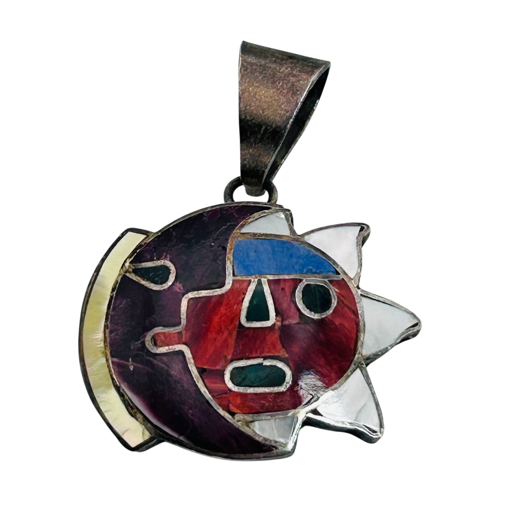 Southwest 950 Silver Inlay Multi-Stone Pendant