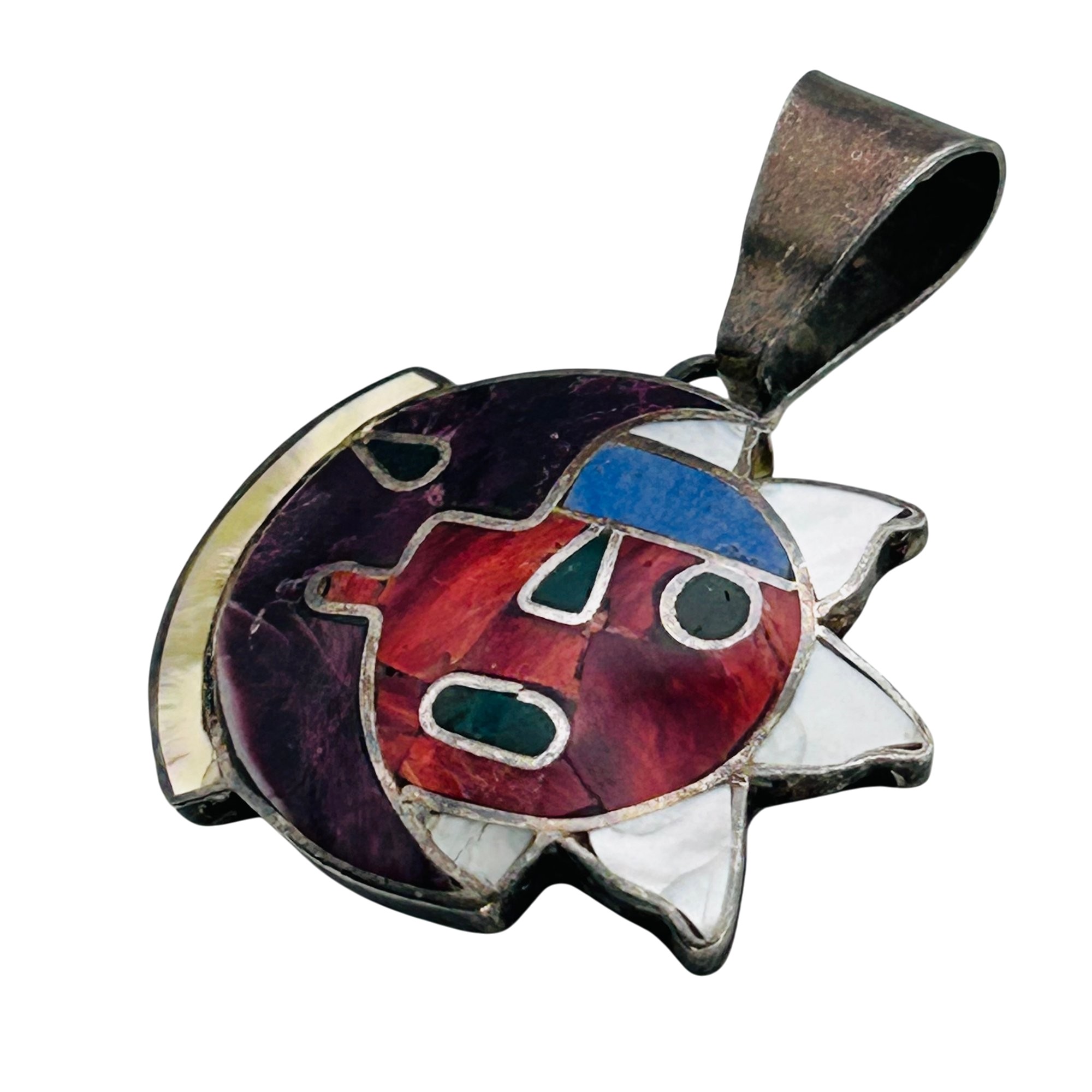 Southwest 950 Silver Inlay Multi-Stone Pendant