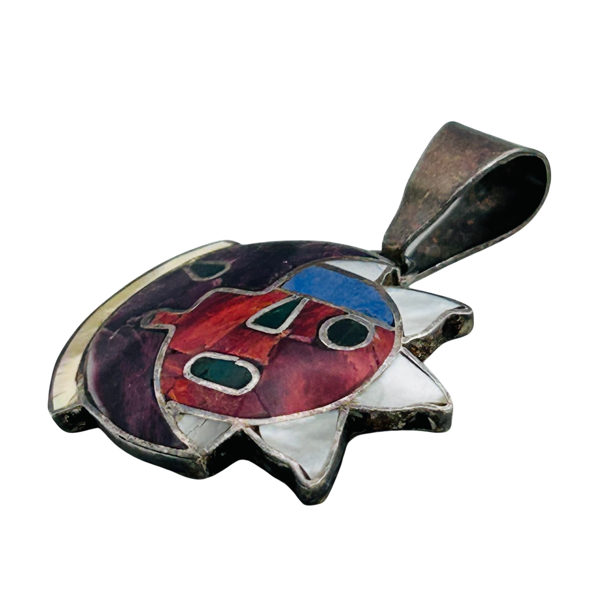Southwest 950 Silver Inlay Multi-Stone Pendant