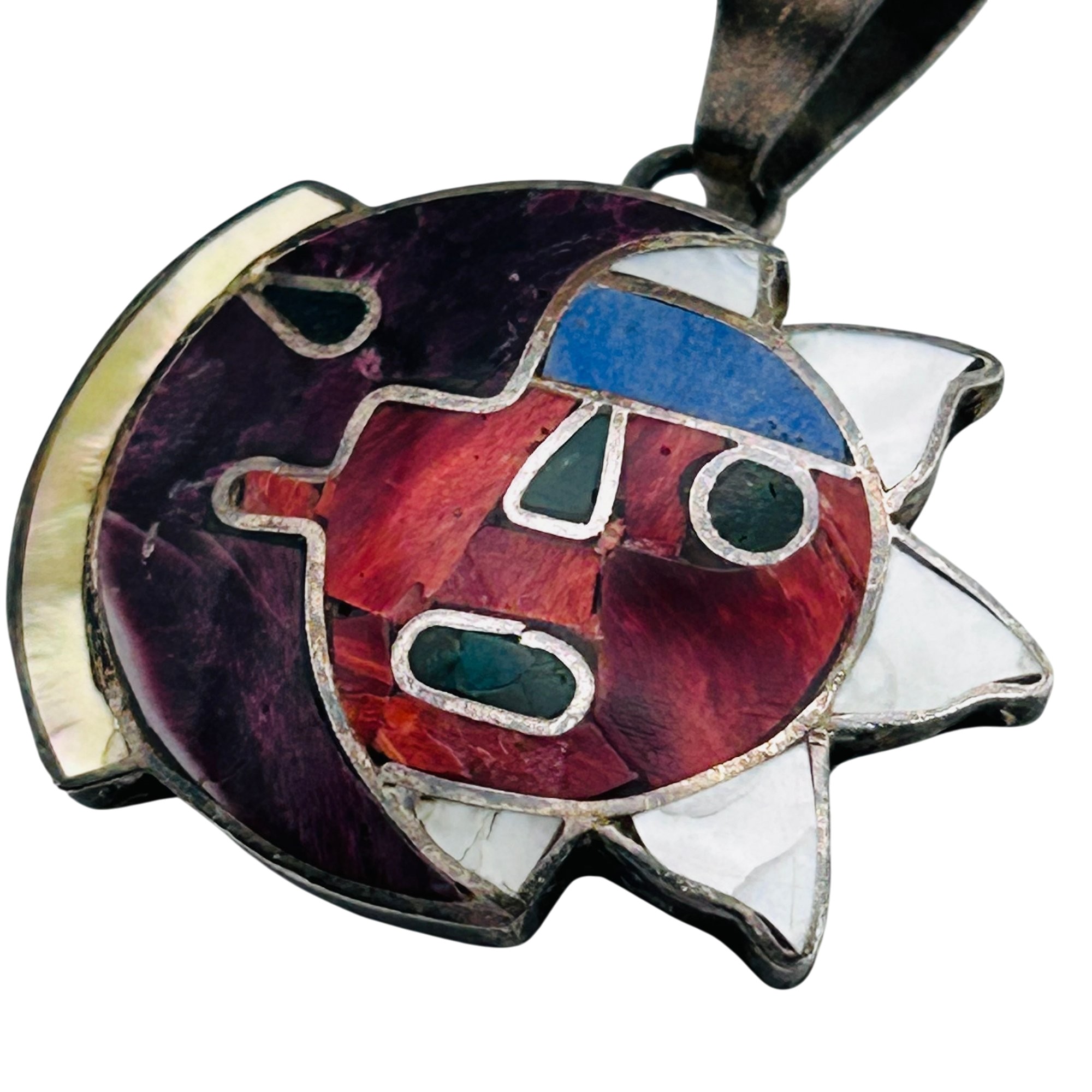 Southwest 950 Silver Inlay Multi-Stone Pendant