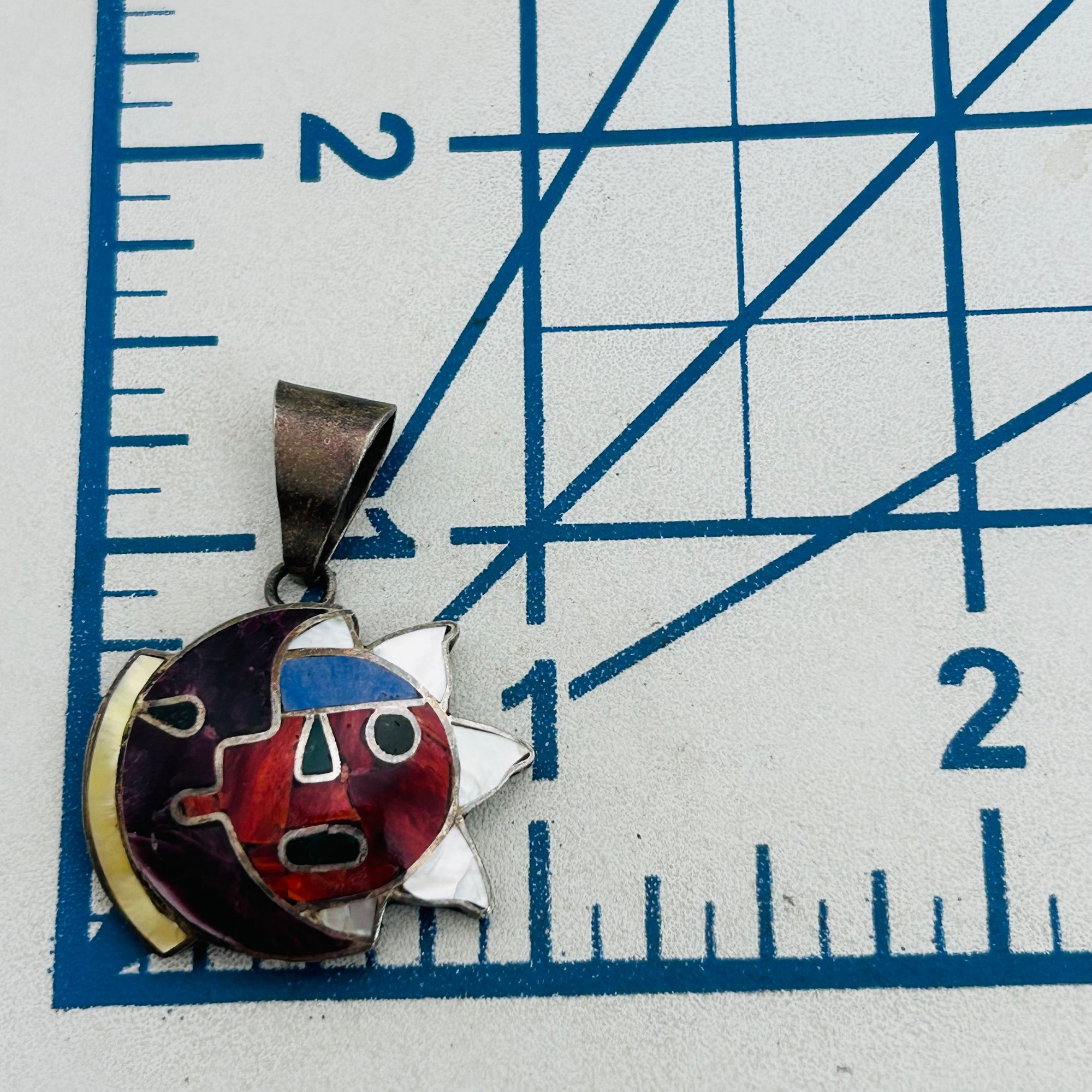 Southwest 950 Silver Inlay Multi-Stone Pendant