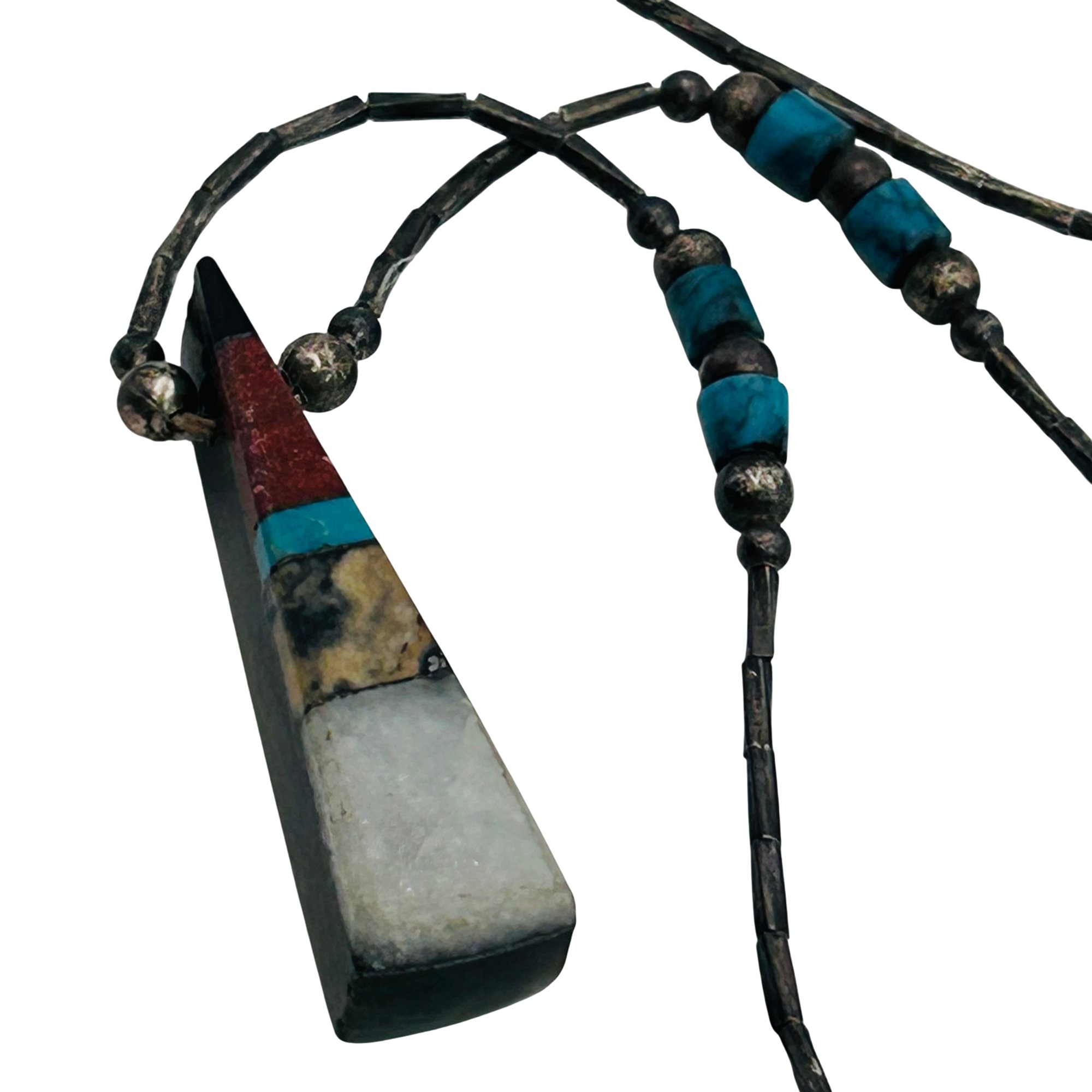 Vintage Southwest Inlay Stone Liquid Silver Necklace
