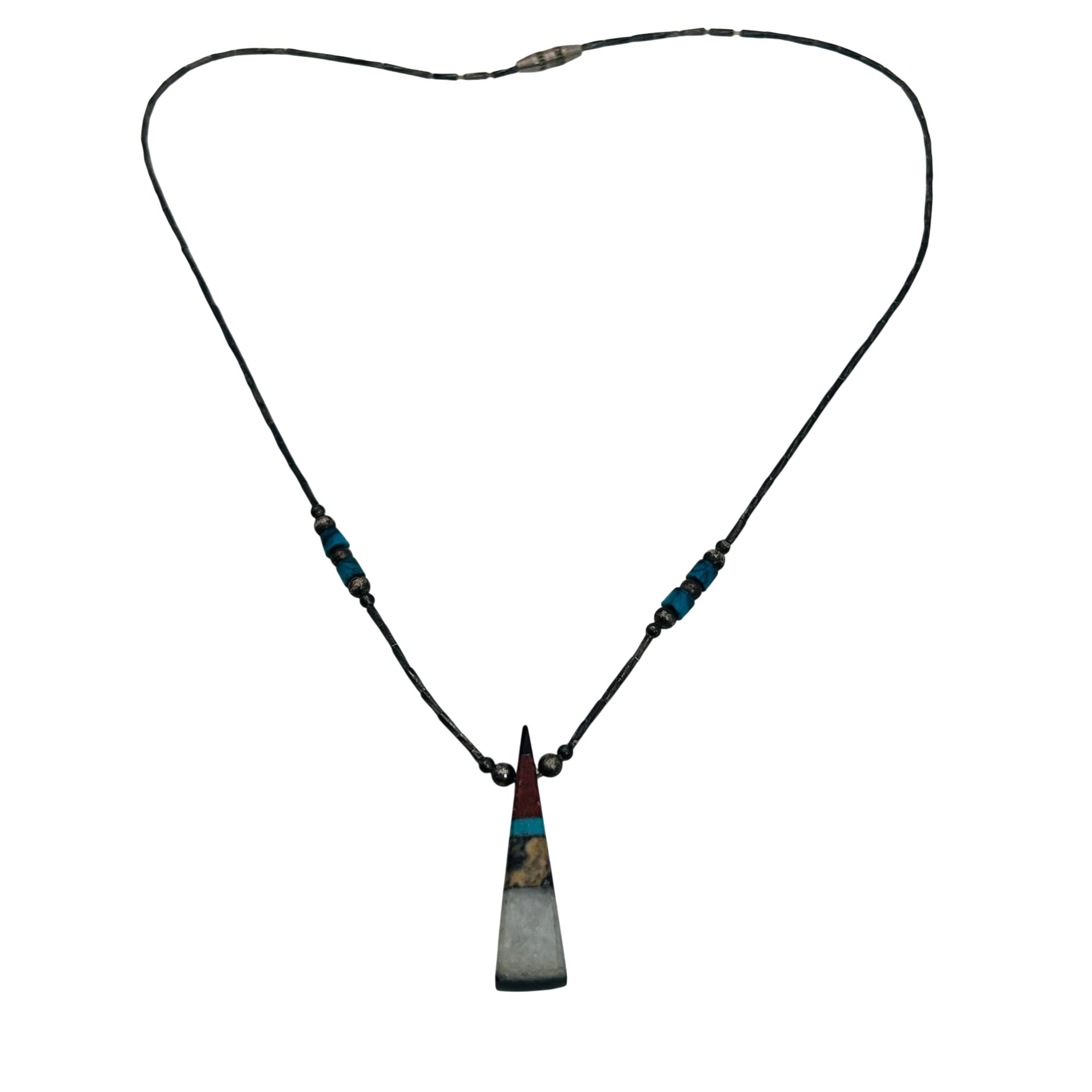 Vintage Southwest Inlay Stone Liquid Silver Necklace