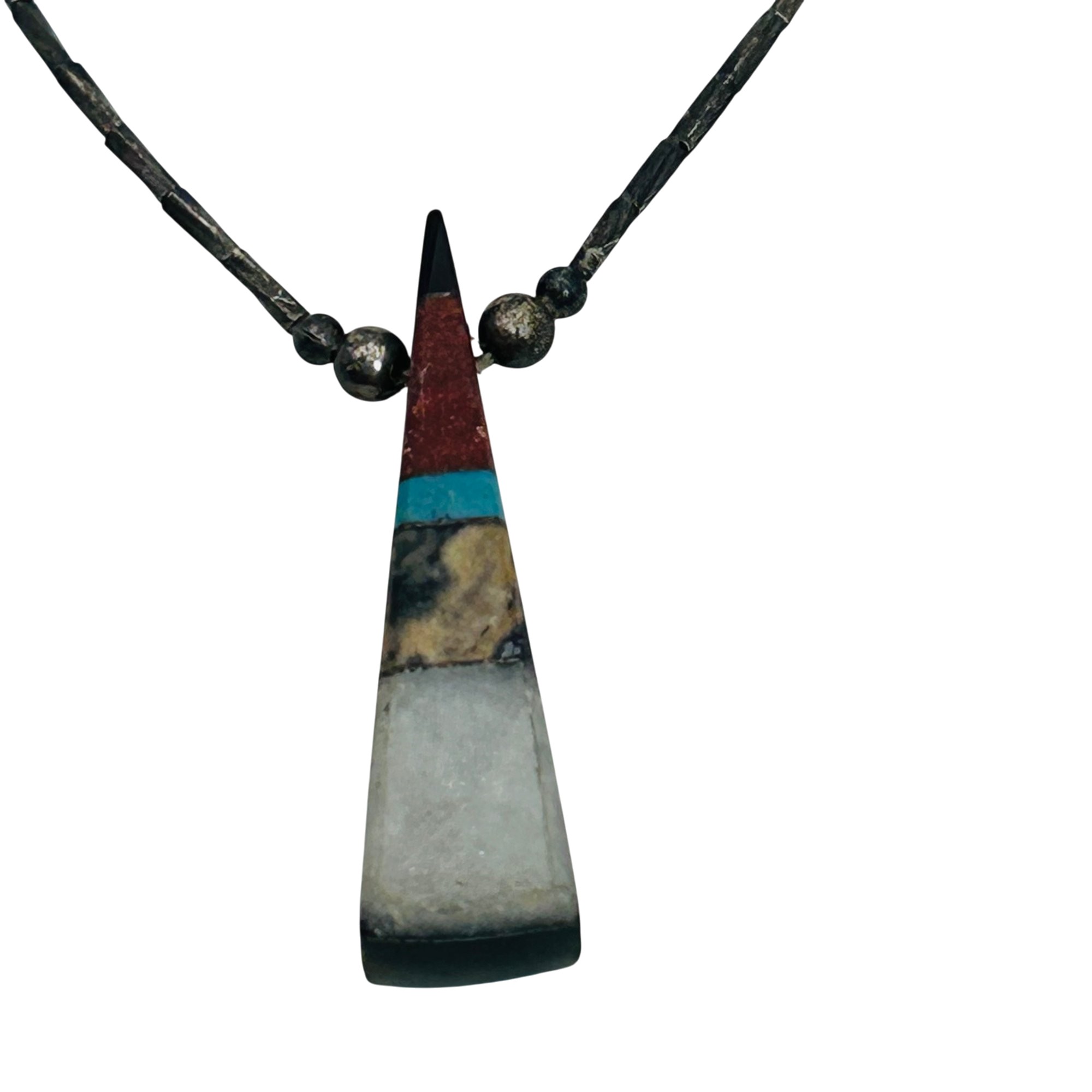 Vintage Southwest Inlay Stone Liquid Silver Necklace