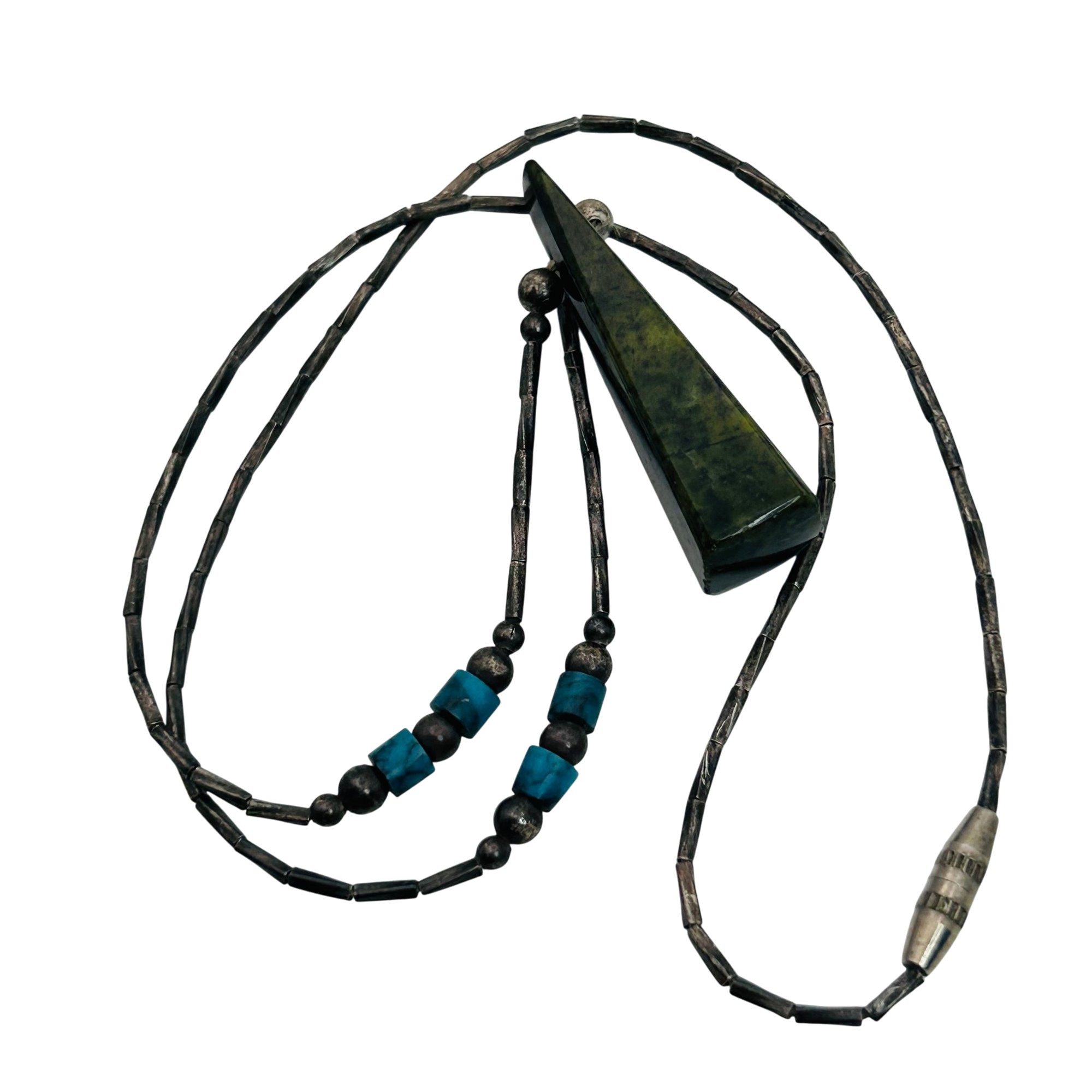 Vintage Southwest Inlay Stone Liquid Silver Necklace