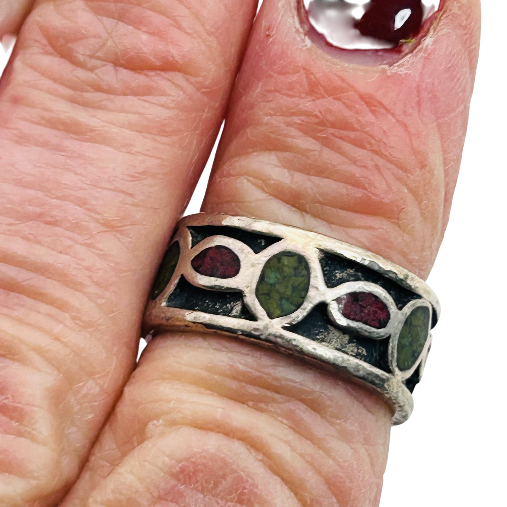 Signed Navajo Sterling Stone Ring Sz 5