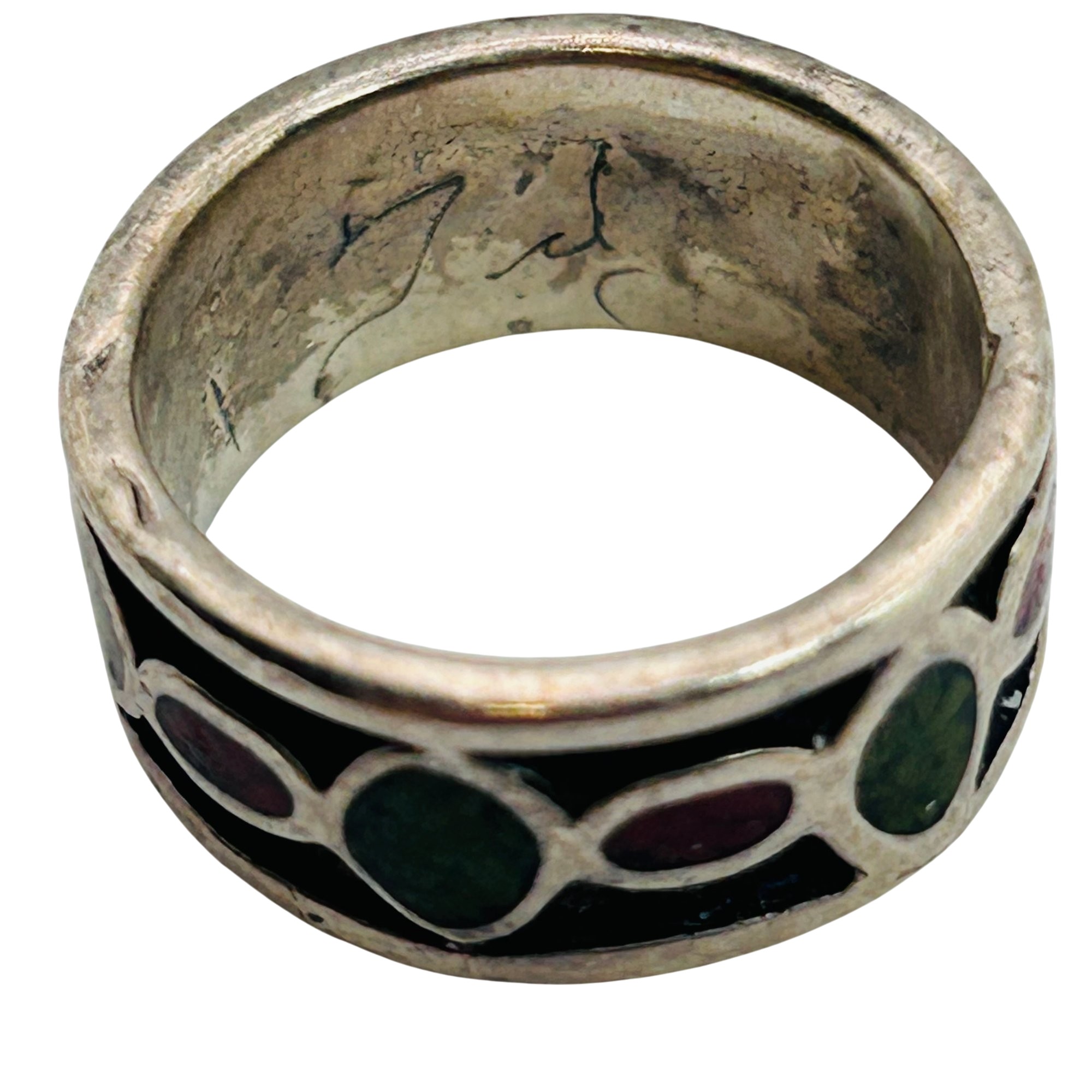 Signed Navajo Sterling Stone Ring Sz 5