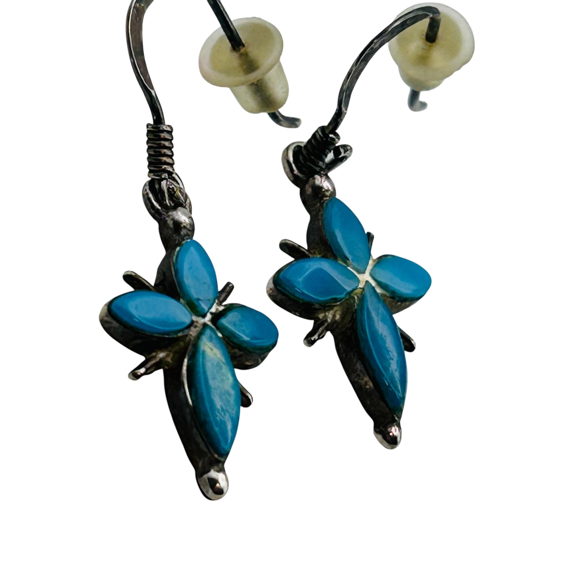 Native USA Sterling Turquoise Cross Earrings