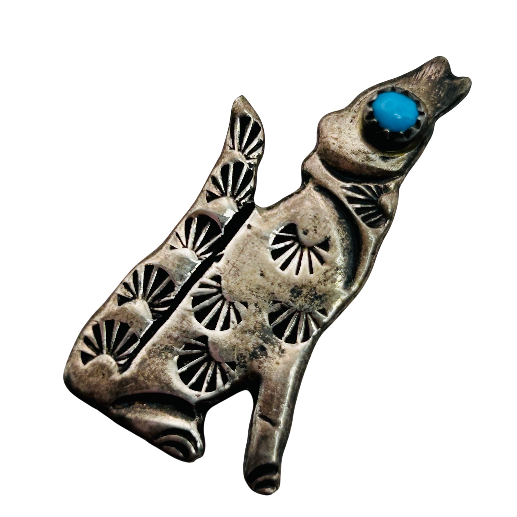 Navajo Sterling Turquoise Wolf Brooch