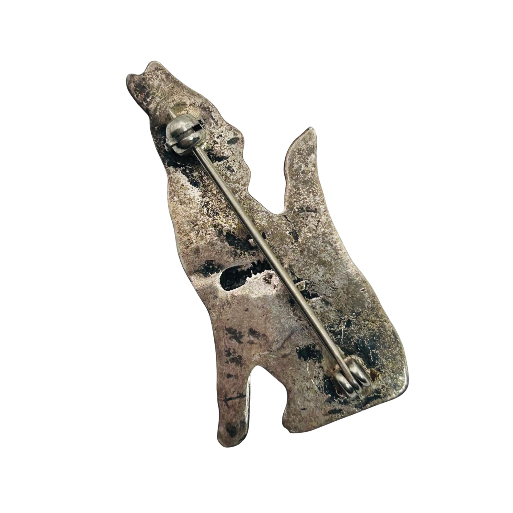 Navajo Sterling Turquoise Wolf Brooch