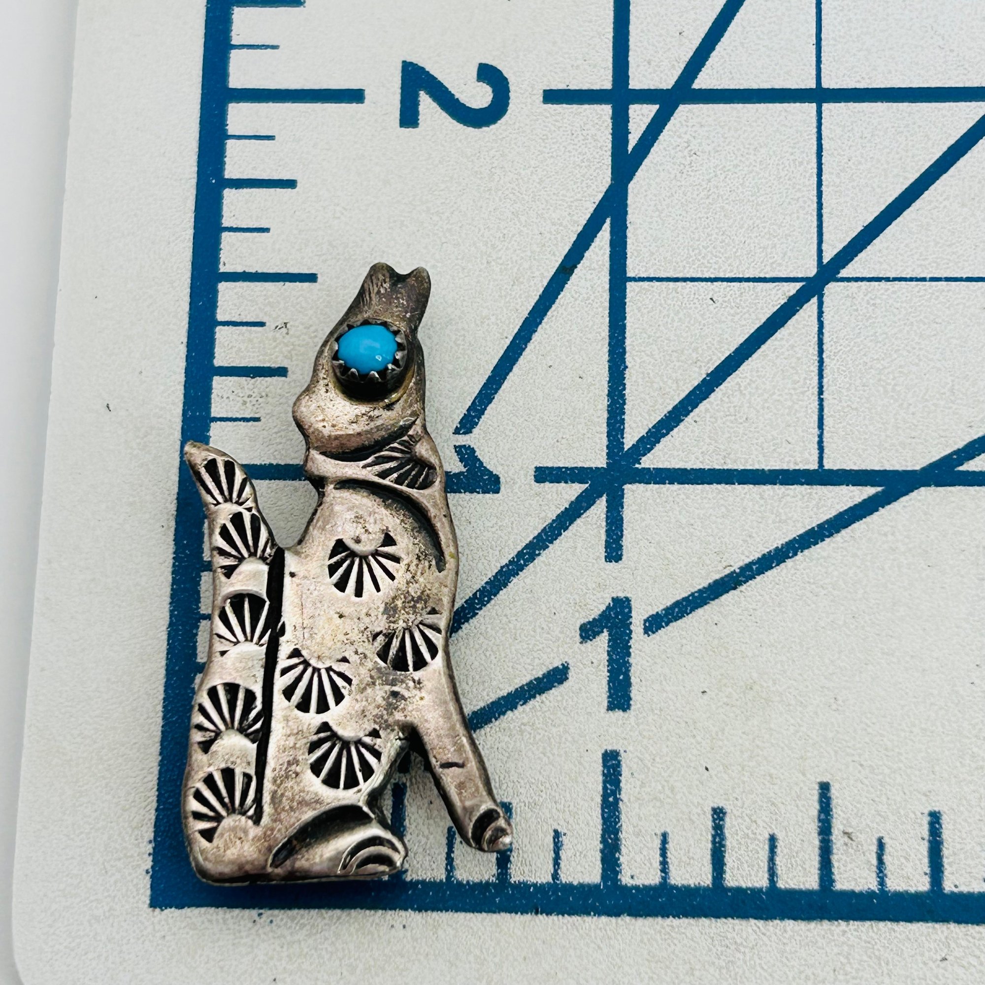 Navajo Sterling Turquoise Wolf Brooch