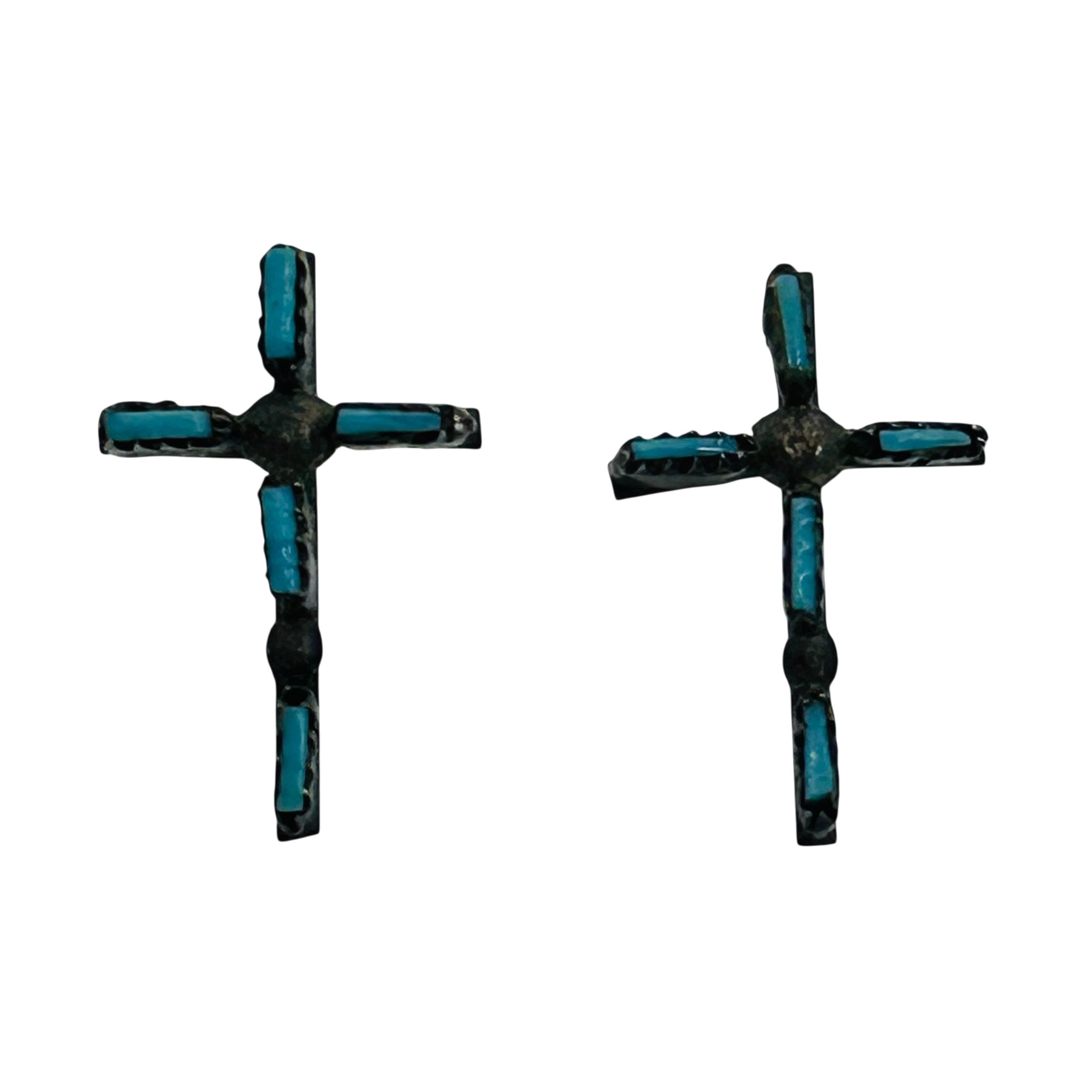 Vintage Zuni NeedlePoint Turquoise Cross Earrings