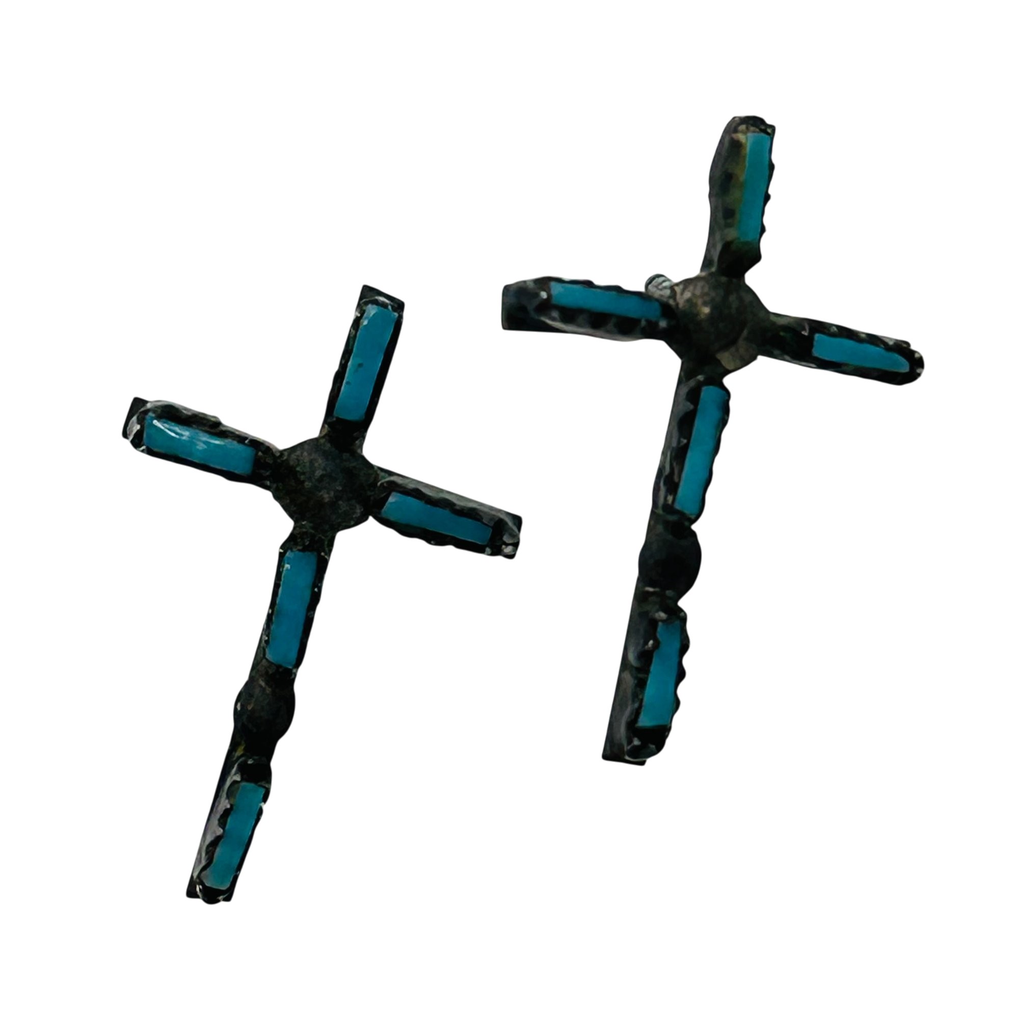 Vintage Zuni NeedlePoint Turquoise Cross Earrings