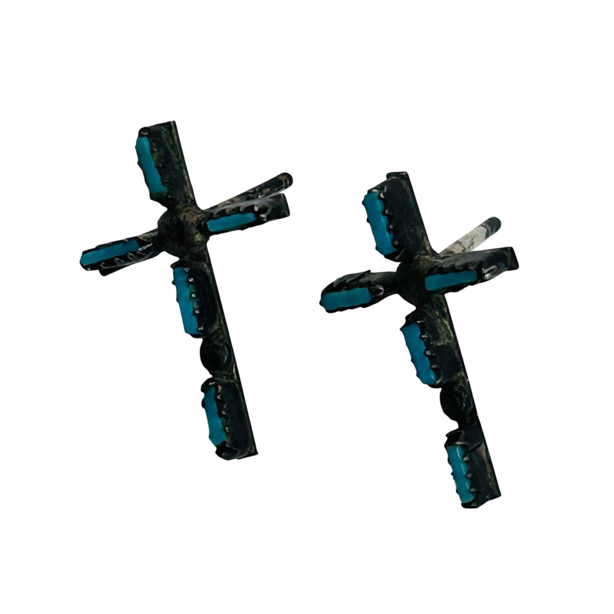 Vintage Zuni NeedlePoint Turquoise Cross Earrings