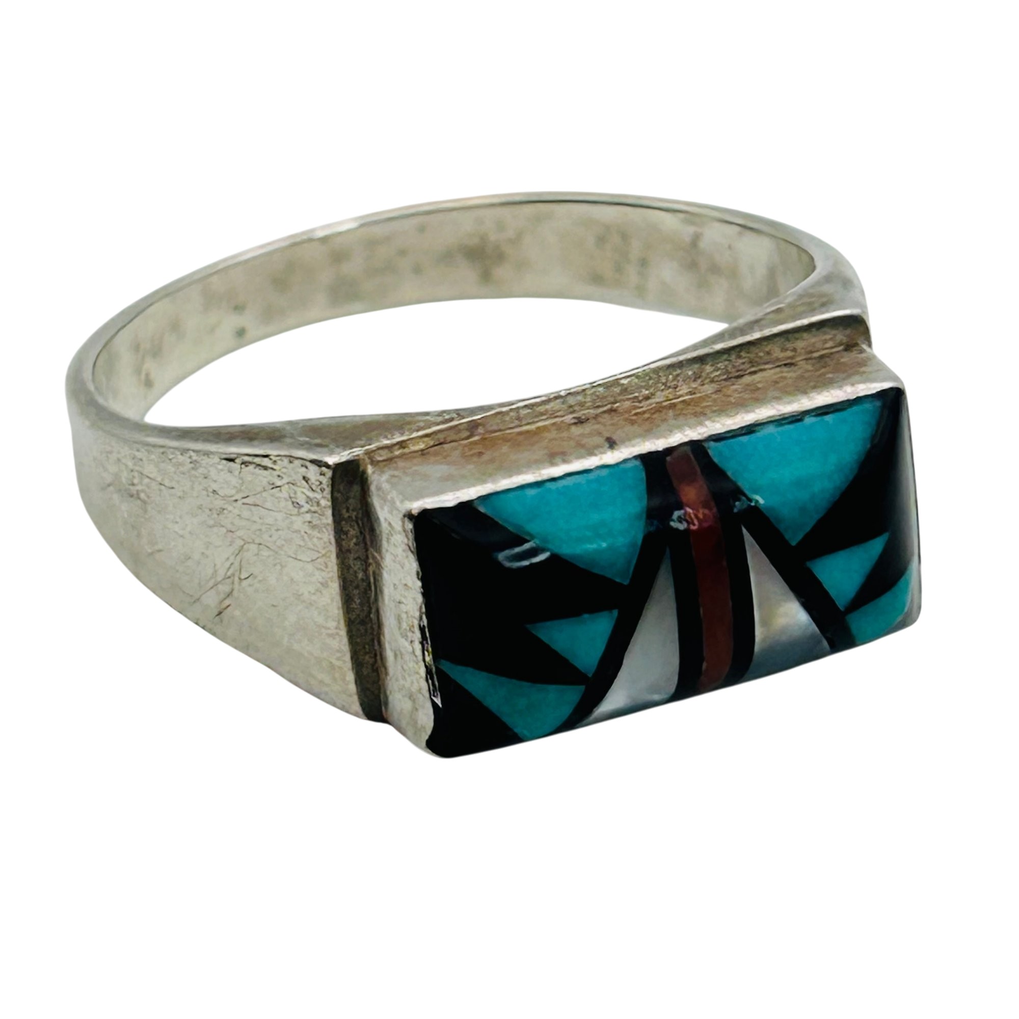Sam Begay Navajo Multi-Stone Inlay Ring Sz 12.5