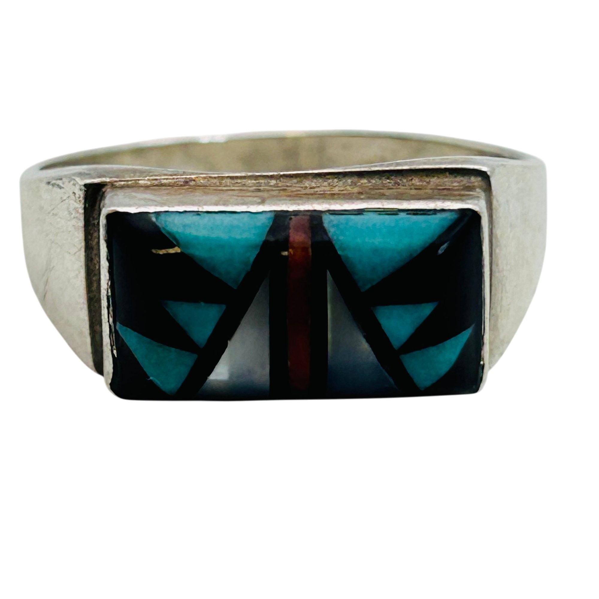 Sam Begay Navajo Multi-Stone Inlay Ring Sz 12.5