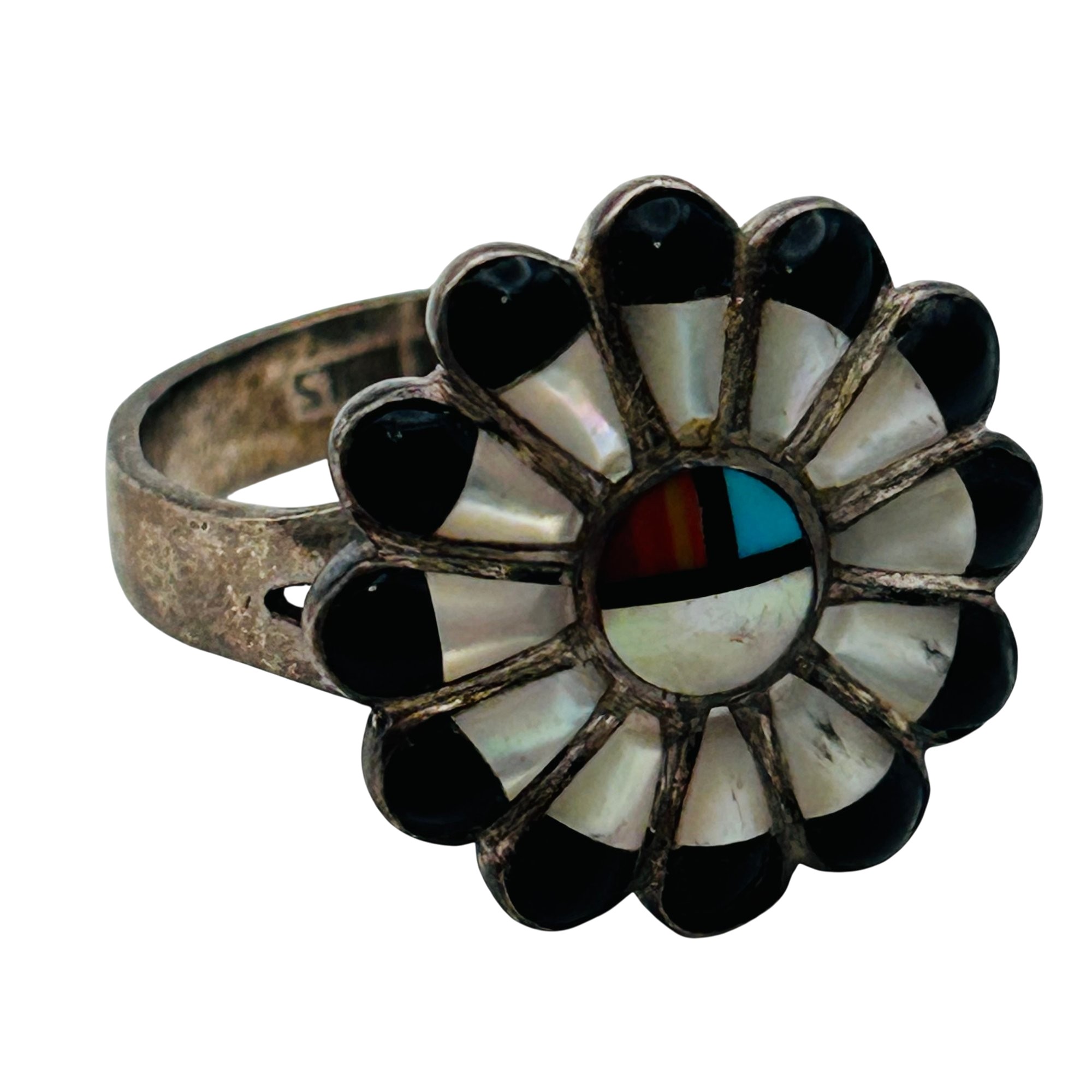 Zuni Sterling Sunface Flower Ring Sz 9