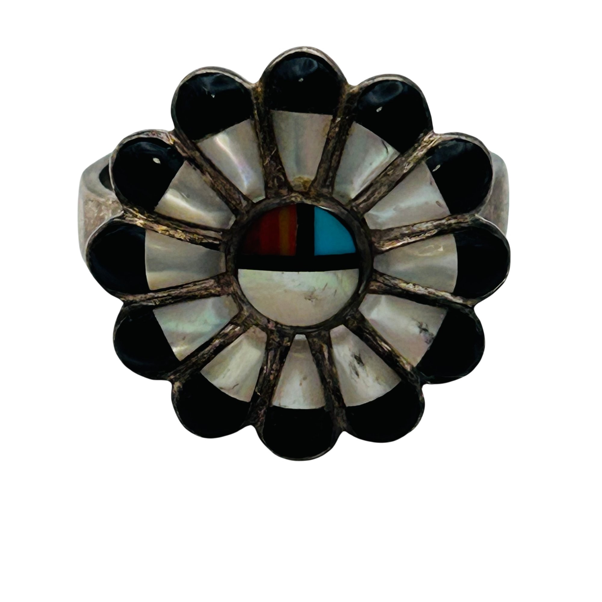 Zuni Sterling Sunface Flower Ring Sz 9