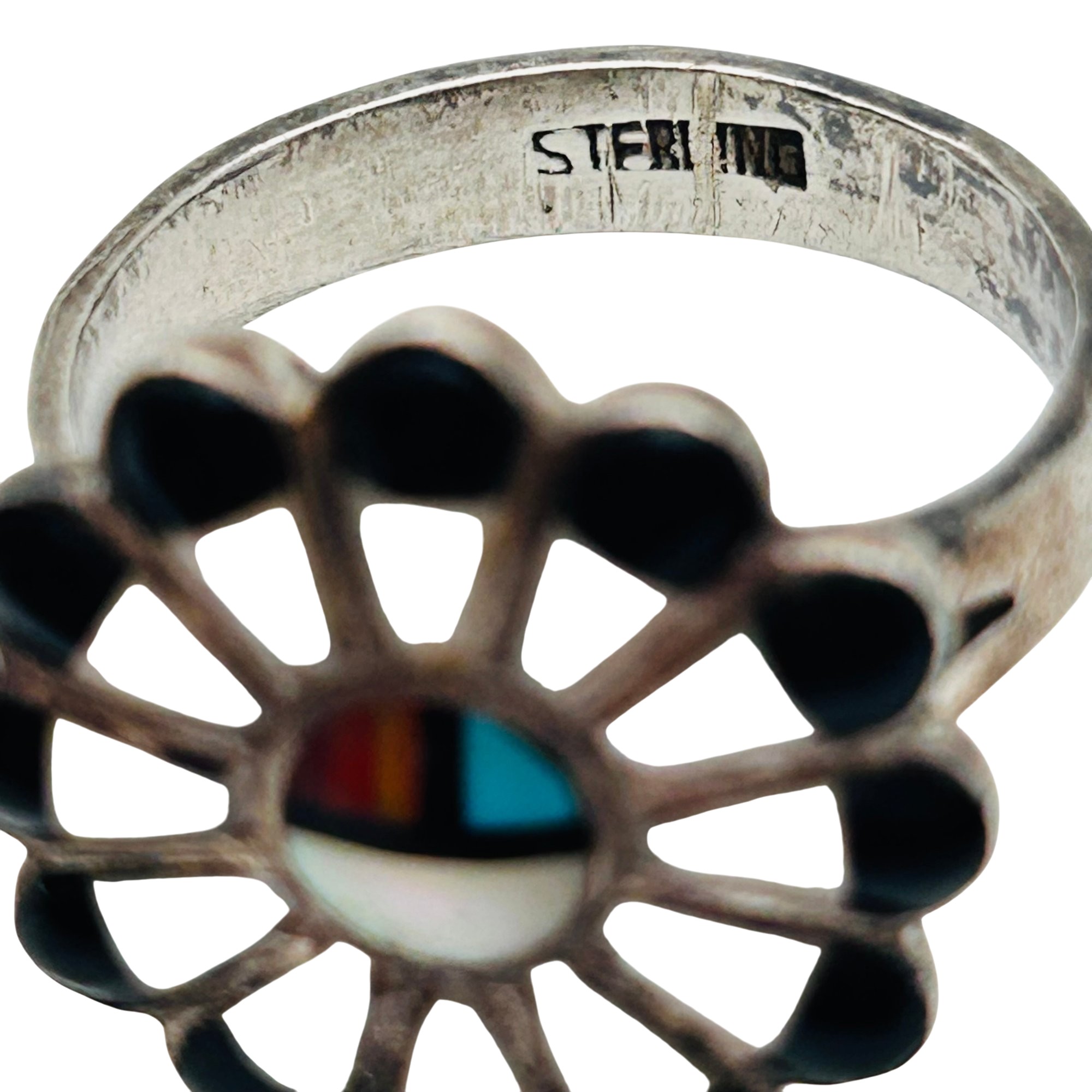 Zuni Sterling Sunface Flower Ring Sz 9